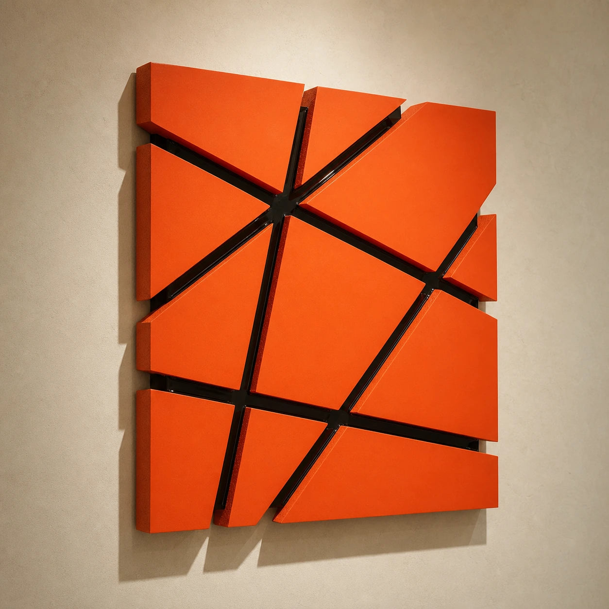 Orange geometric wall relief - Intersect oblique left angle showing depth