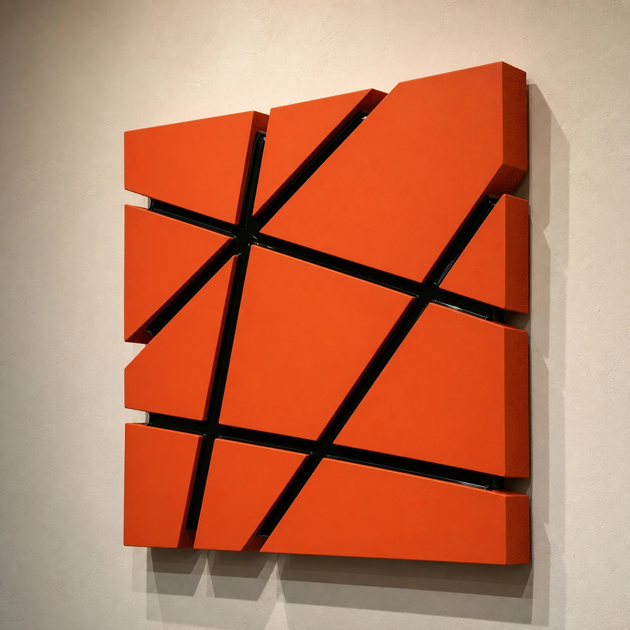Orange geometric wall relief - Intersect oblique right angle showing depth
