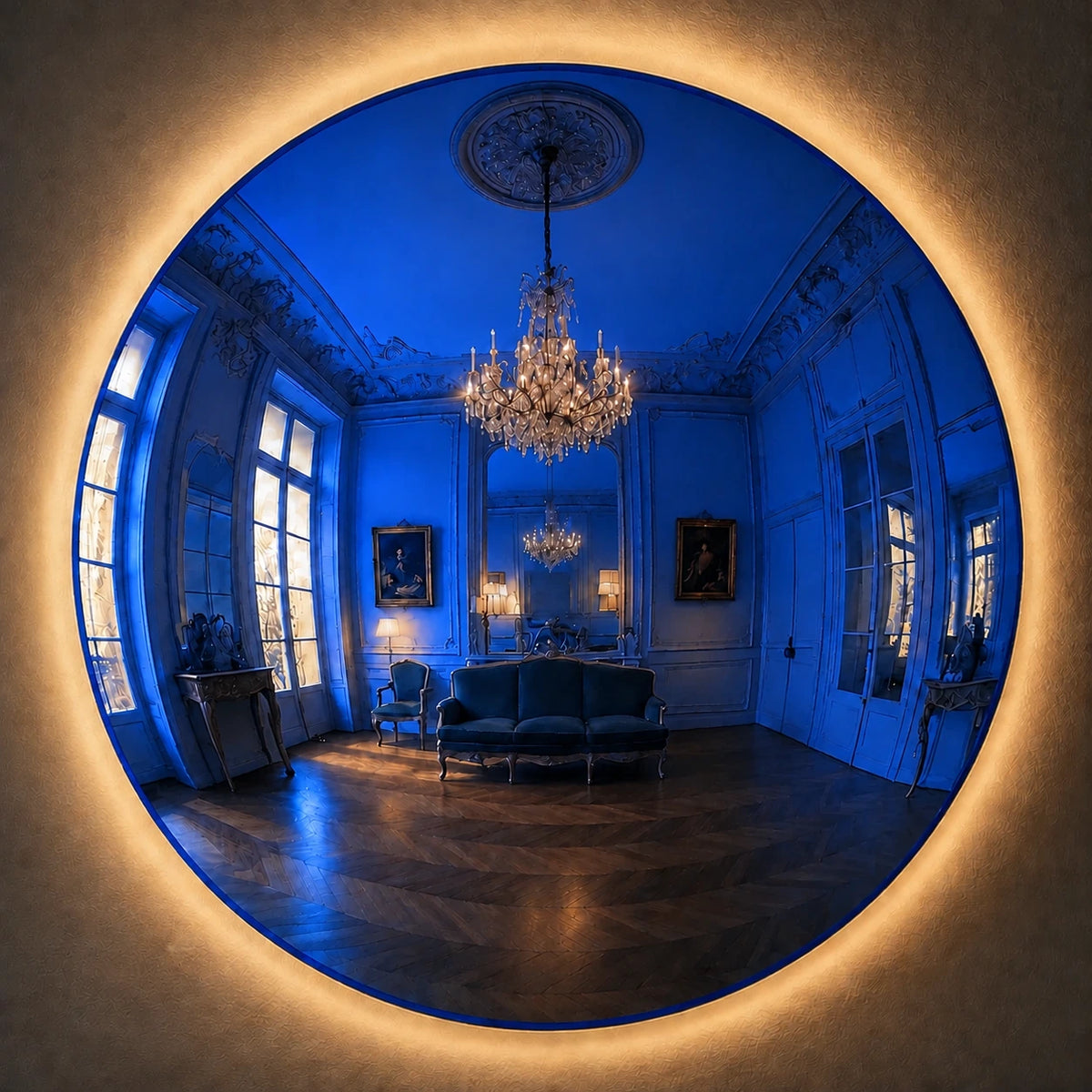 Convex Glow Mirror | Deep Blue Halo Mirror Interior Moderna