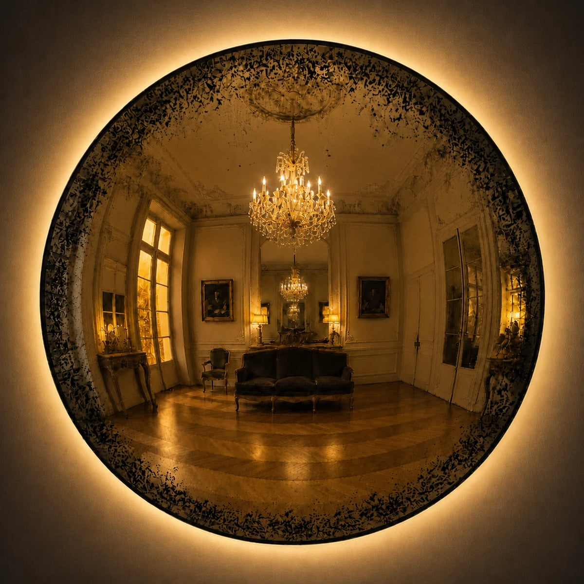 Convex Glow Mirror | Antiqued Mercury Halo Mirror Interior Moderna