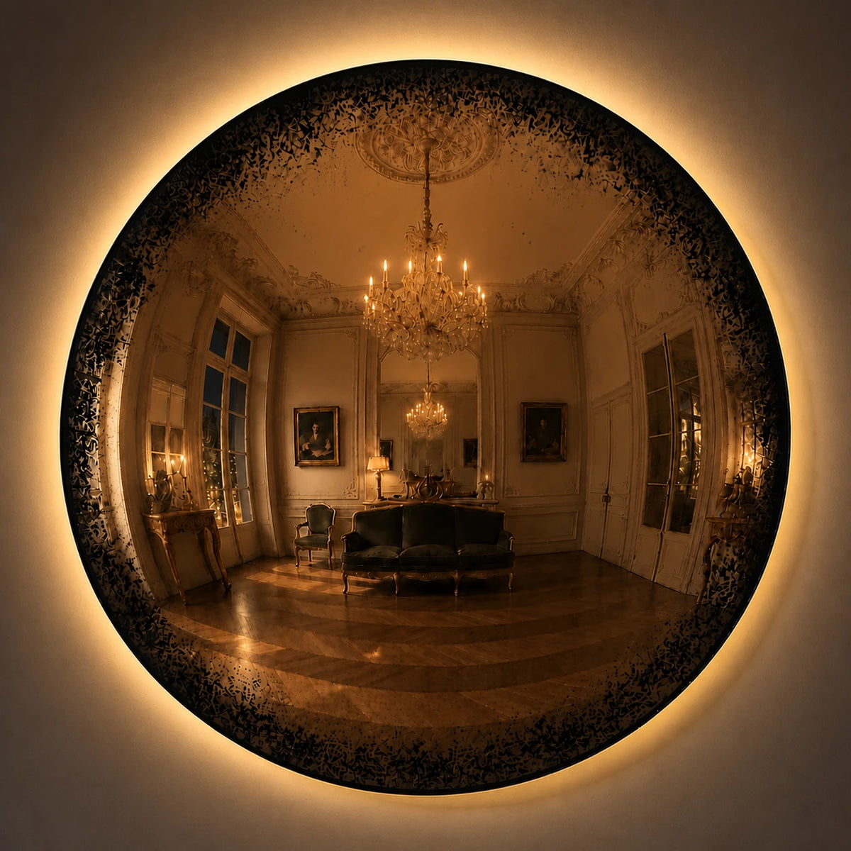 Convex Glow Mirror | Antiqued Cognac Halo Mirror Interior Moderna