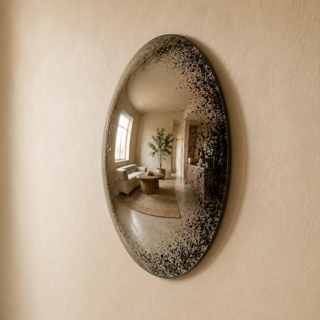 Convex Glow Mirror | Antiqued Mercury Halo Mirror Interior Moderna