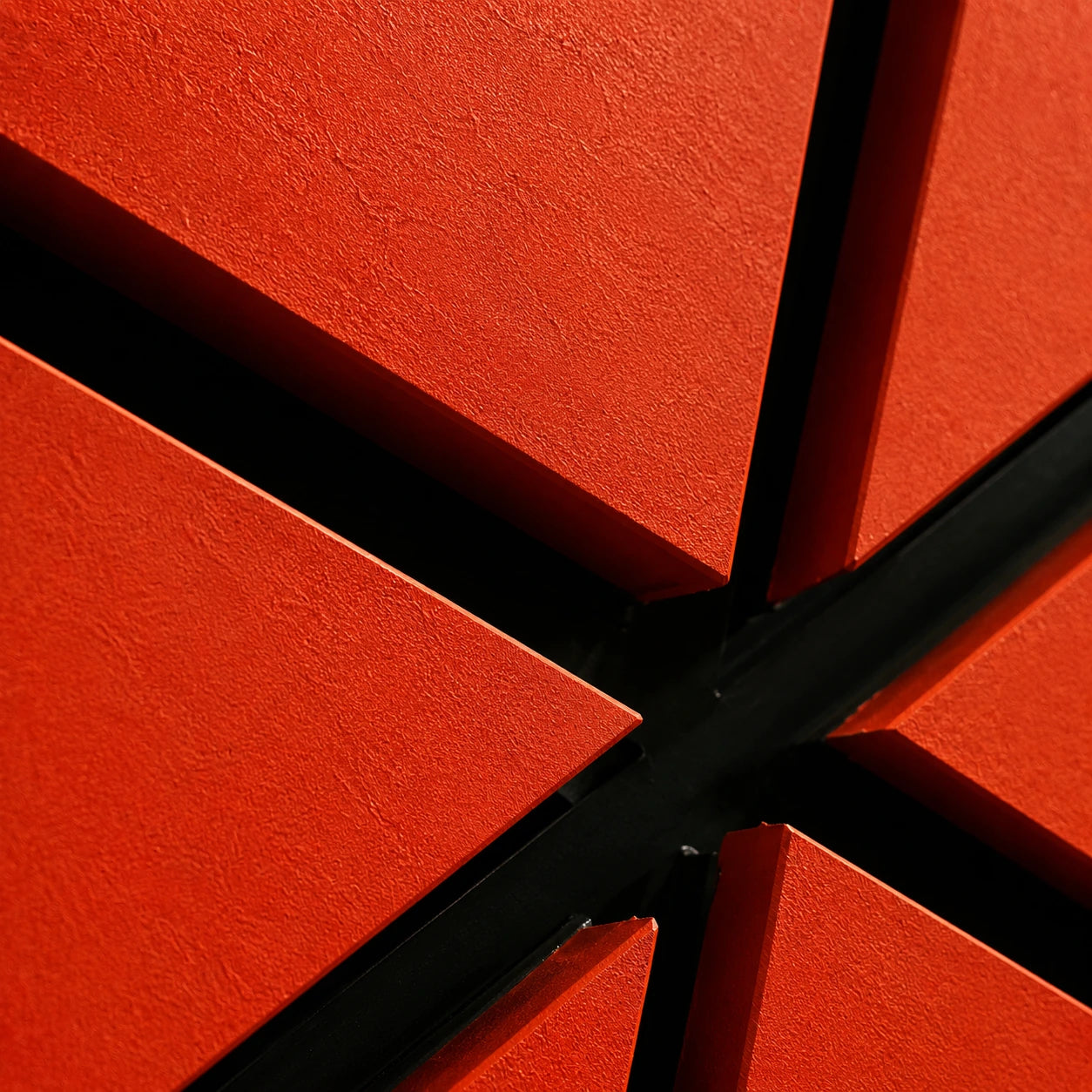 Intersect orange relief wall art texture detail with black recessed channel