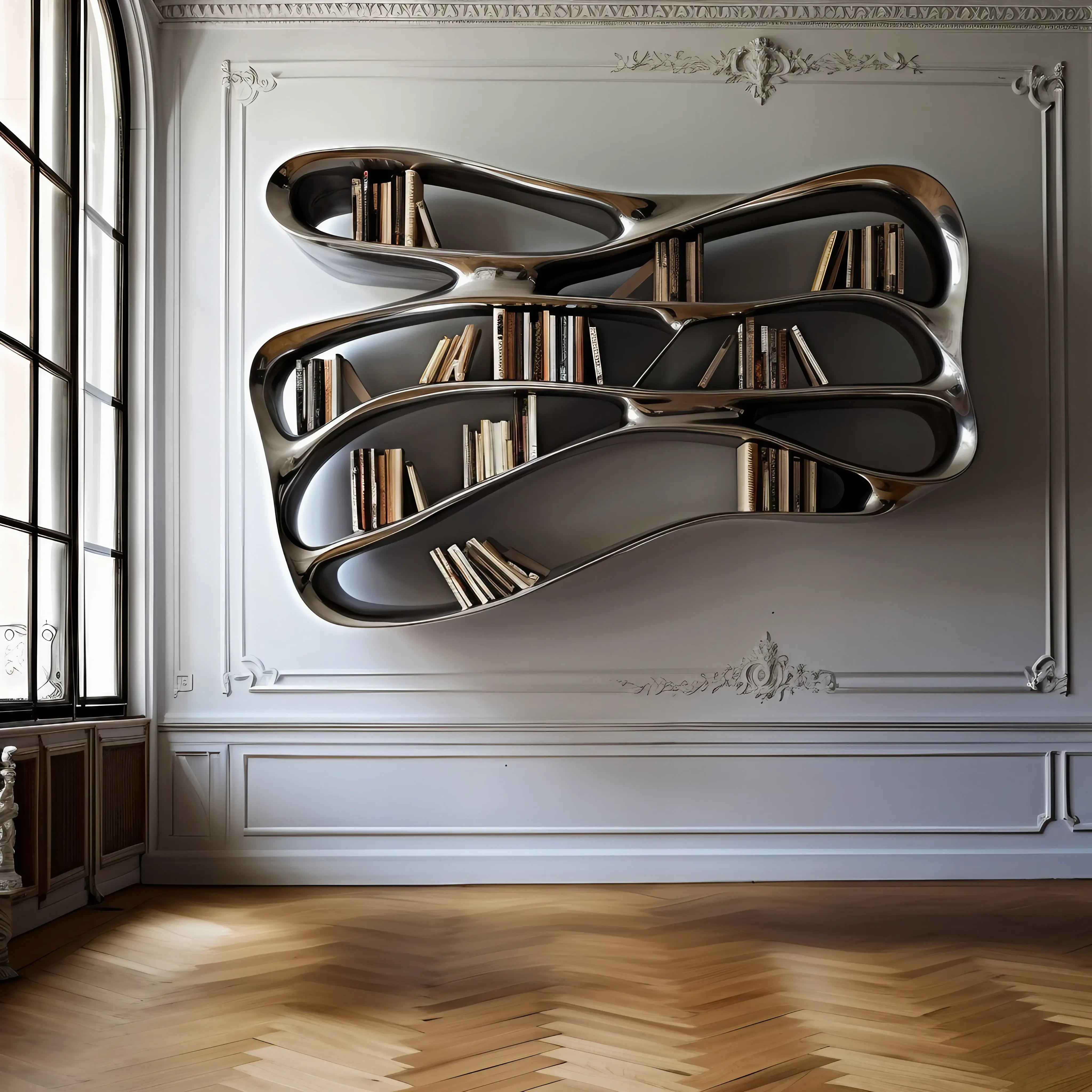 Chrome Mirage Hanging Bookshelf Table Interior Moderna