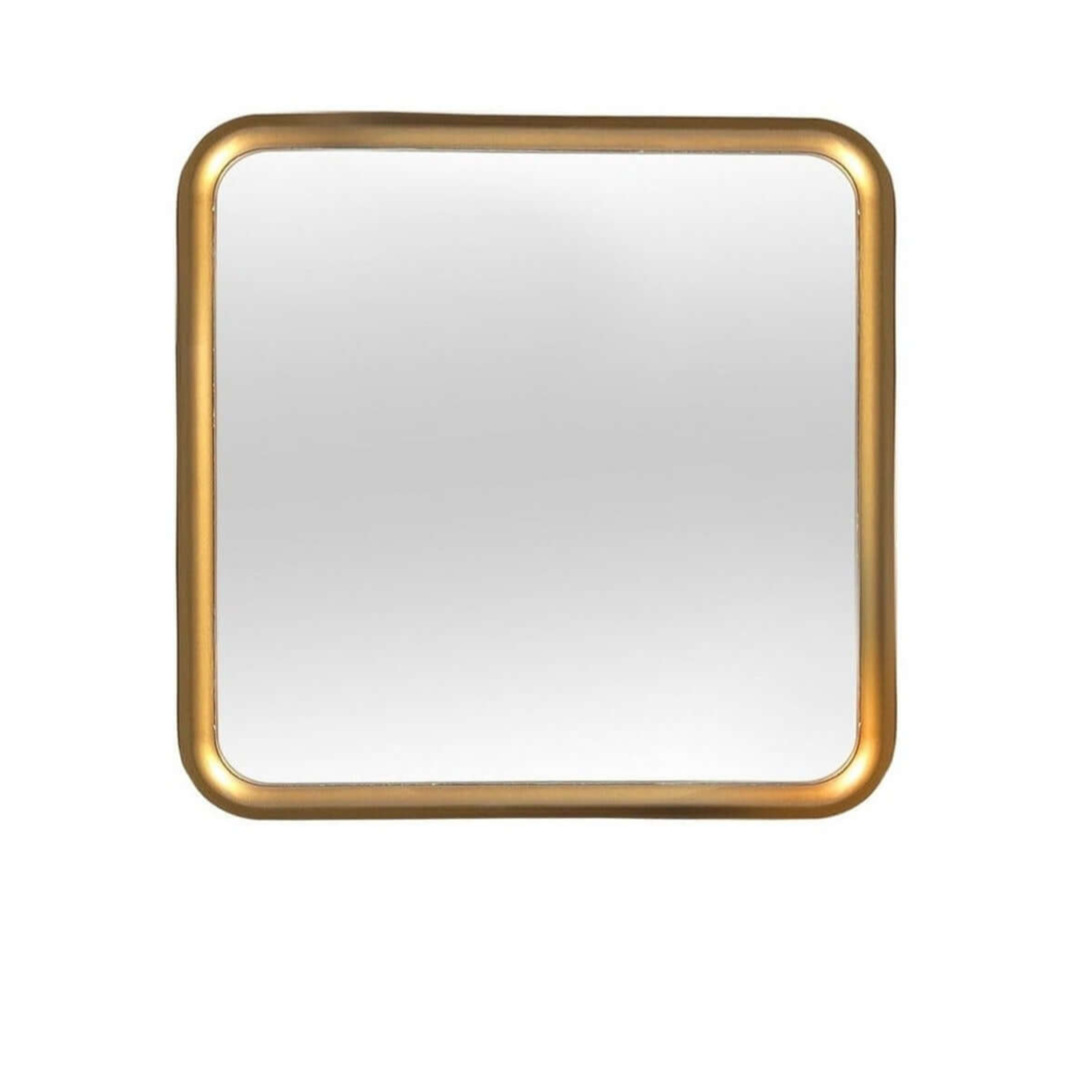 Square mirror with a thick rounded golden frame, featuring a sleek minimalist design and smooth edges for a modern look.