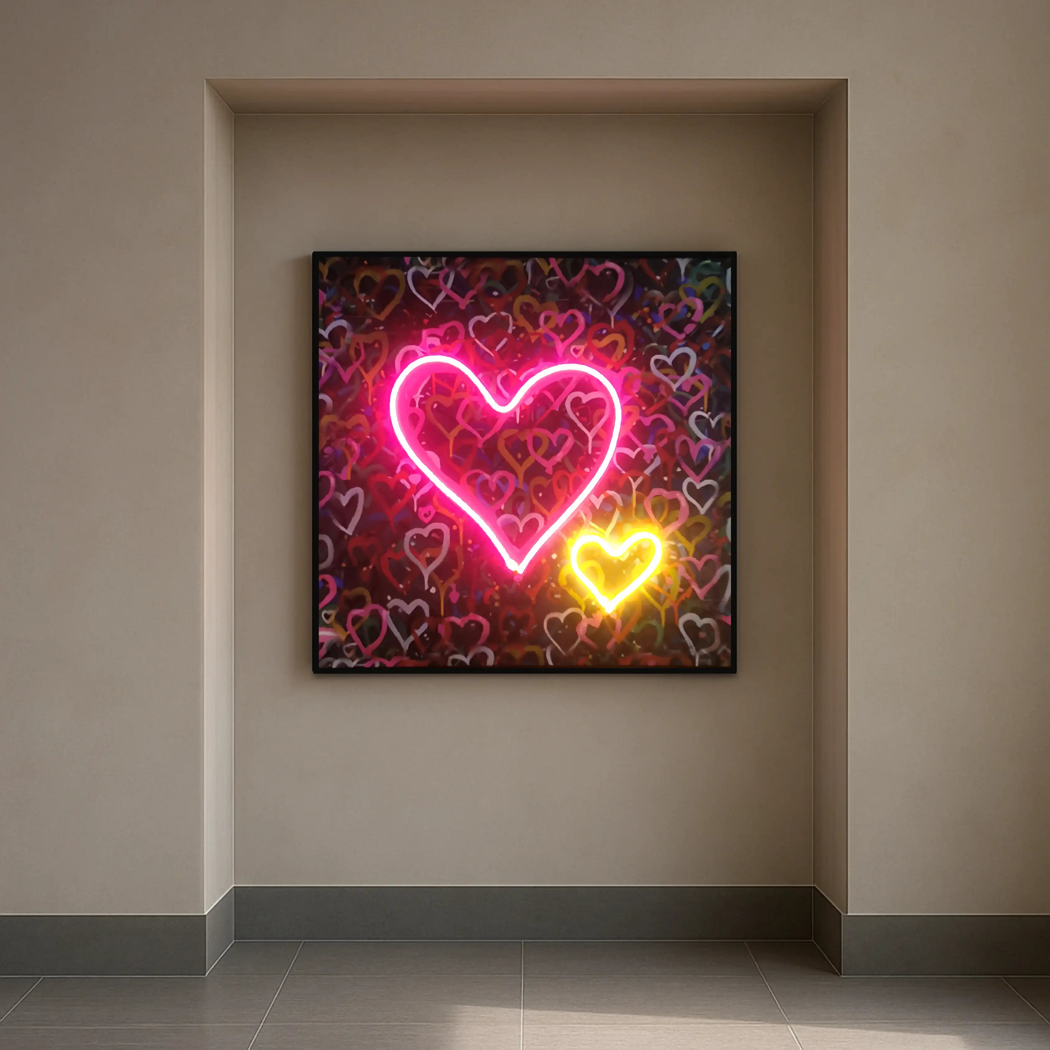Banksy Hearts Street Art | LED Canvas | Pink Neon Heart Wall Décor Wall Art Interior Moderna