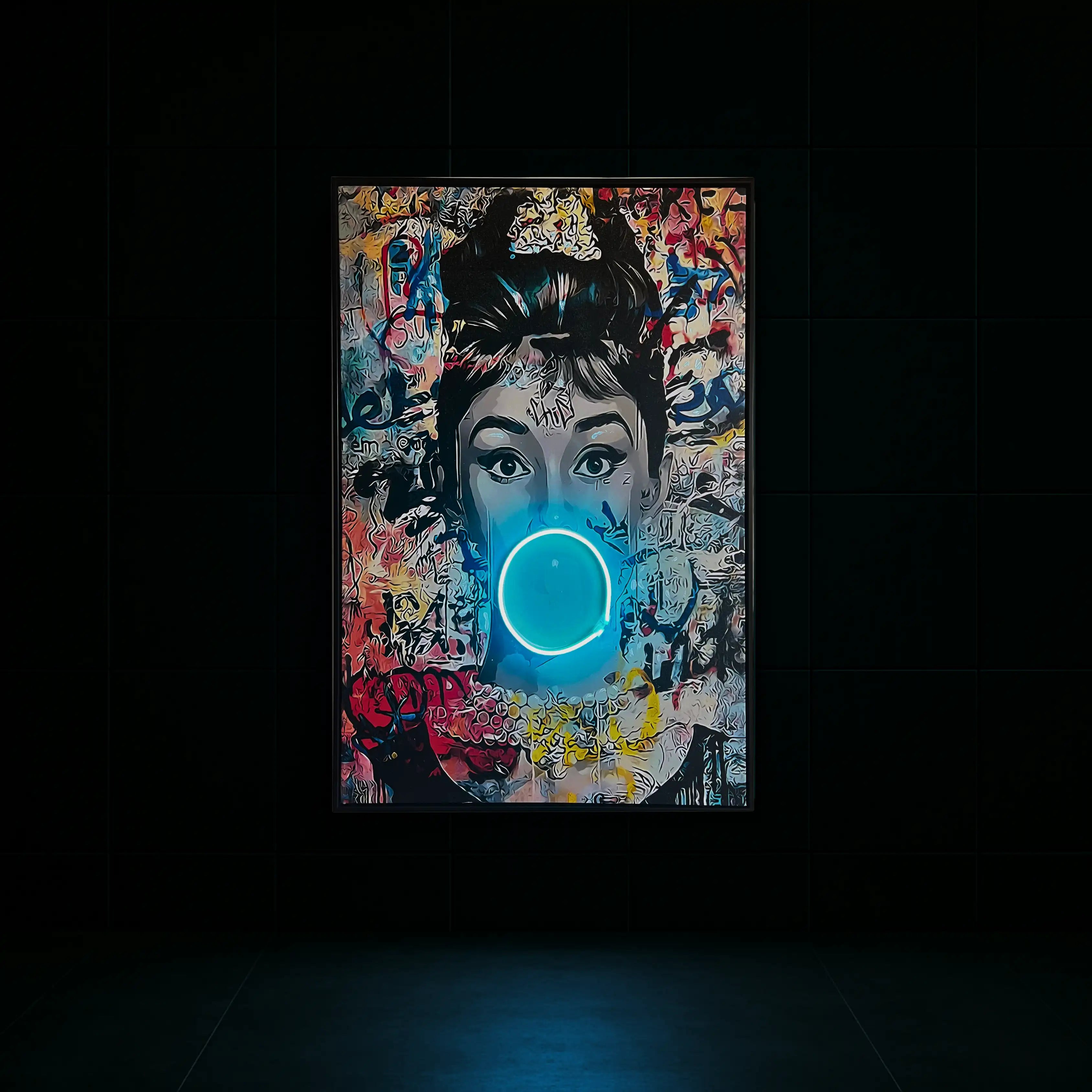 Audrey Hepburn | Pop Art Bubble Gum LED Painting | Modern Street Art Wall Décor Wall Art Interior Moderna
