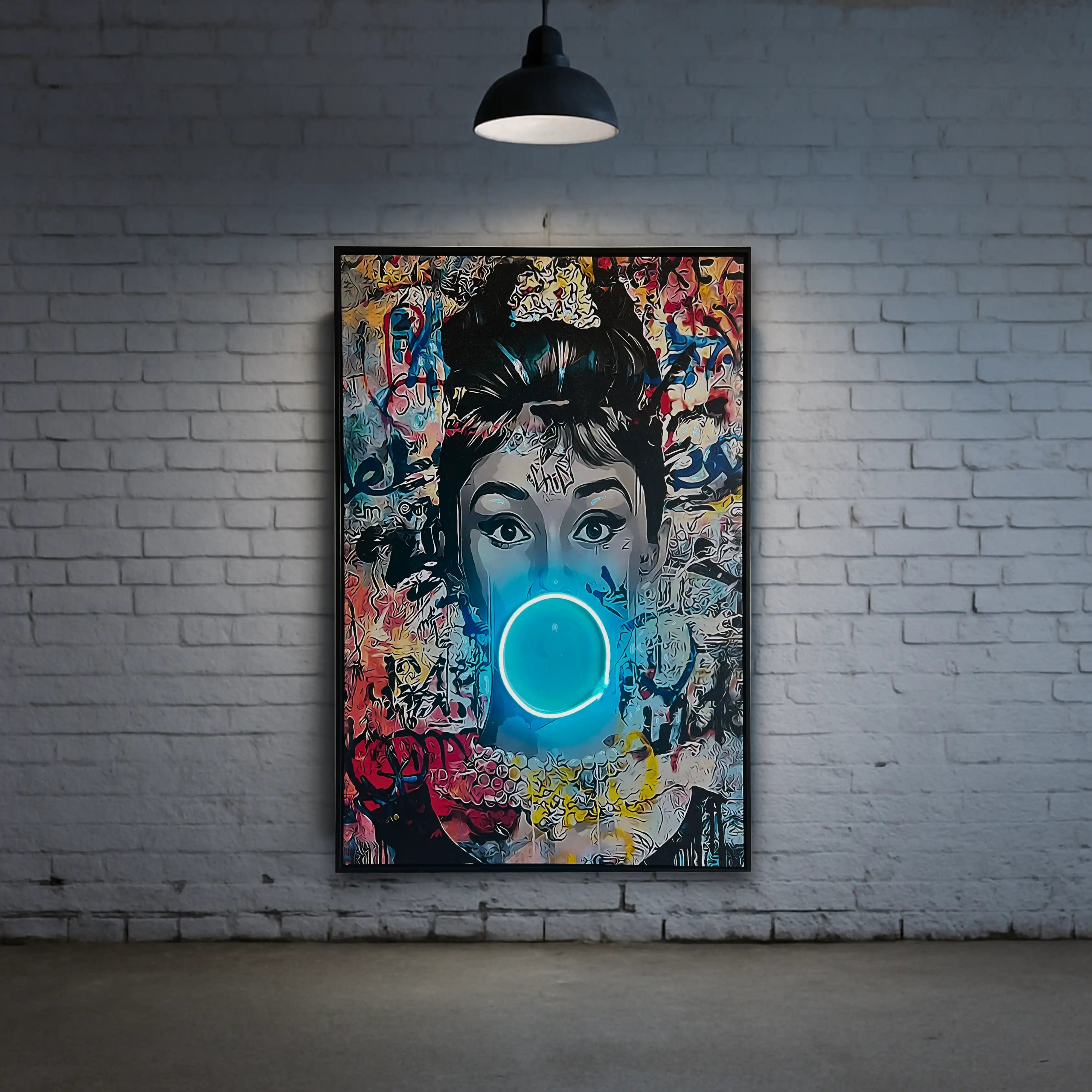 Audrey Hepburn | Pop Art Bubble Gum LED Painting | Modern Street Art Wall Décor Wall Art Interior Moderna
