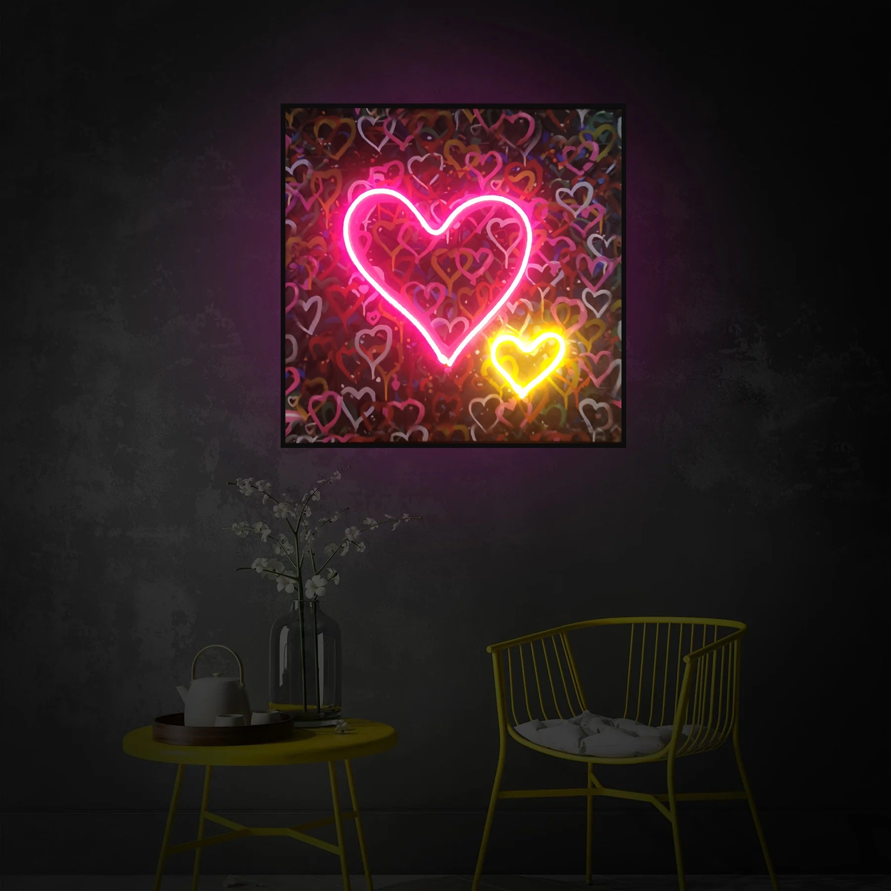 Banksy Hearts Street Art | LED Canvas | Pink Neon Heart Wall Décor Wall Art Interior Moderna