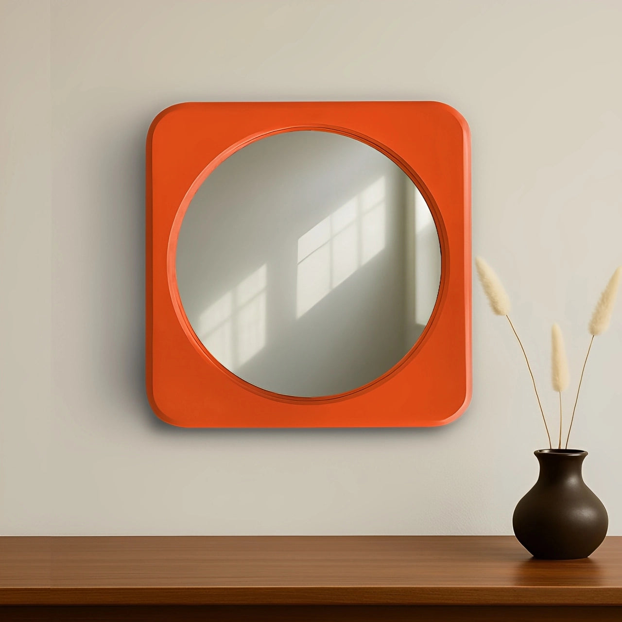 Rounded Square Mirror Mirror Interior Moderna Orange