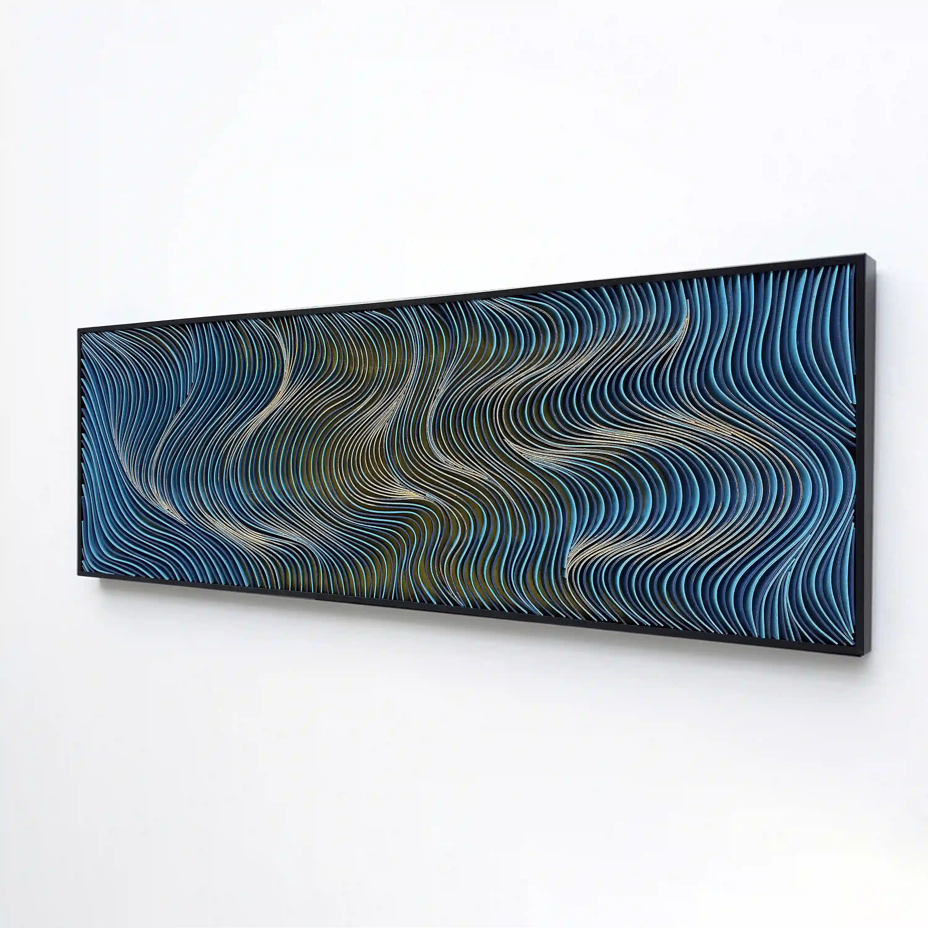 Spectral Currents | Gilded Blue Wall Art Jianzhi