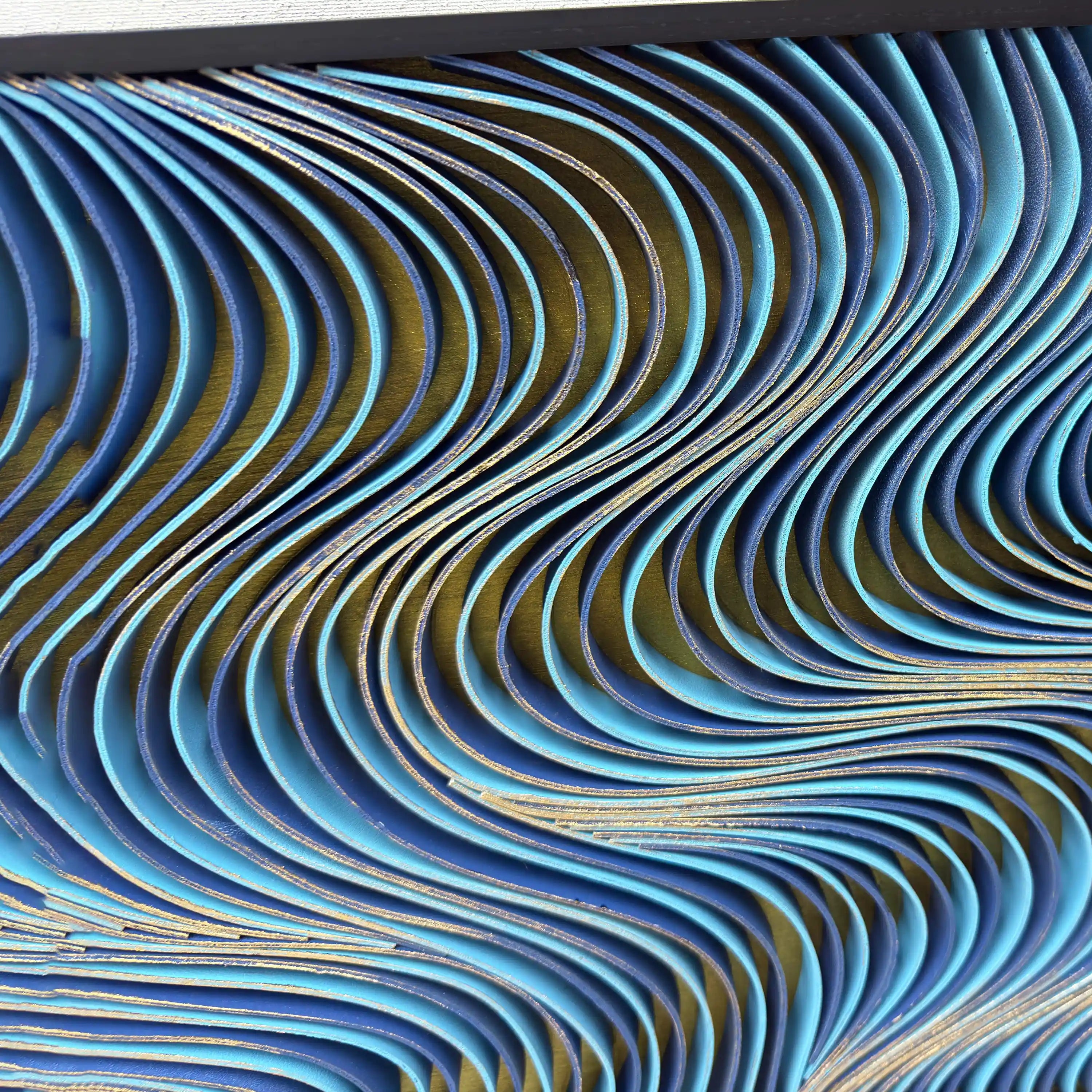 Spectral Currents | Gilded Blue Wall Art Jianzhi