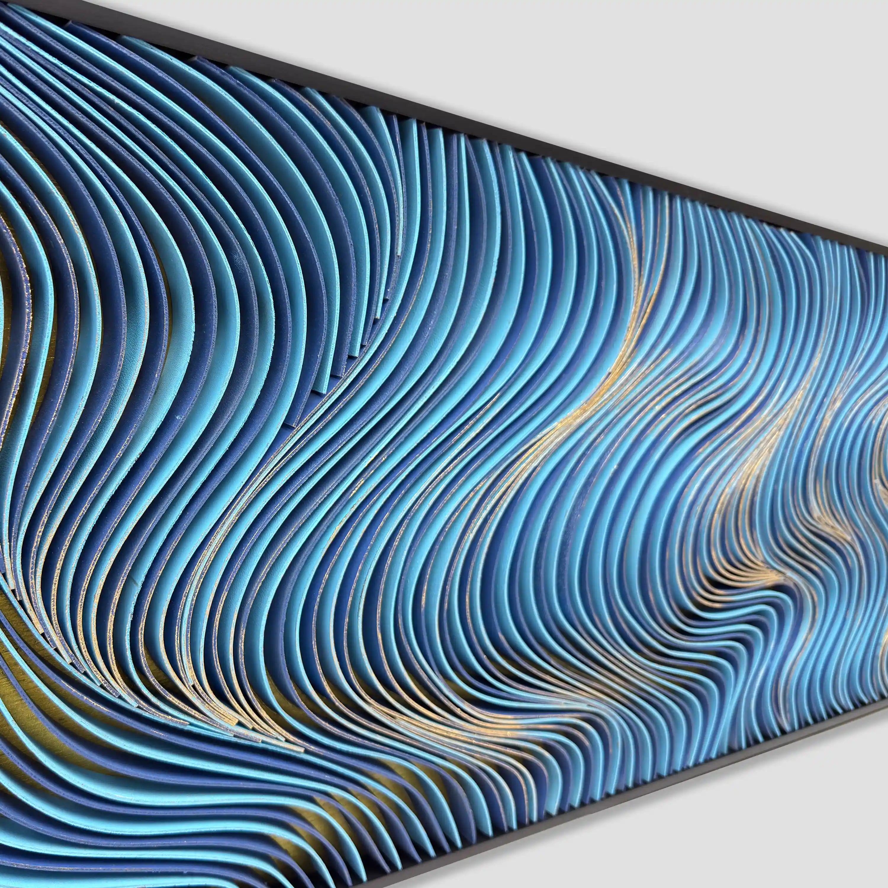 Spectral Currents | Gilded Blue Wall Art Jianzhi