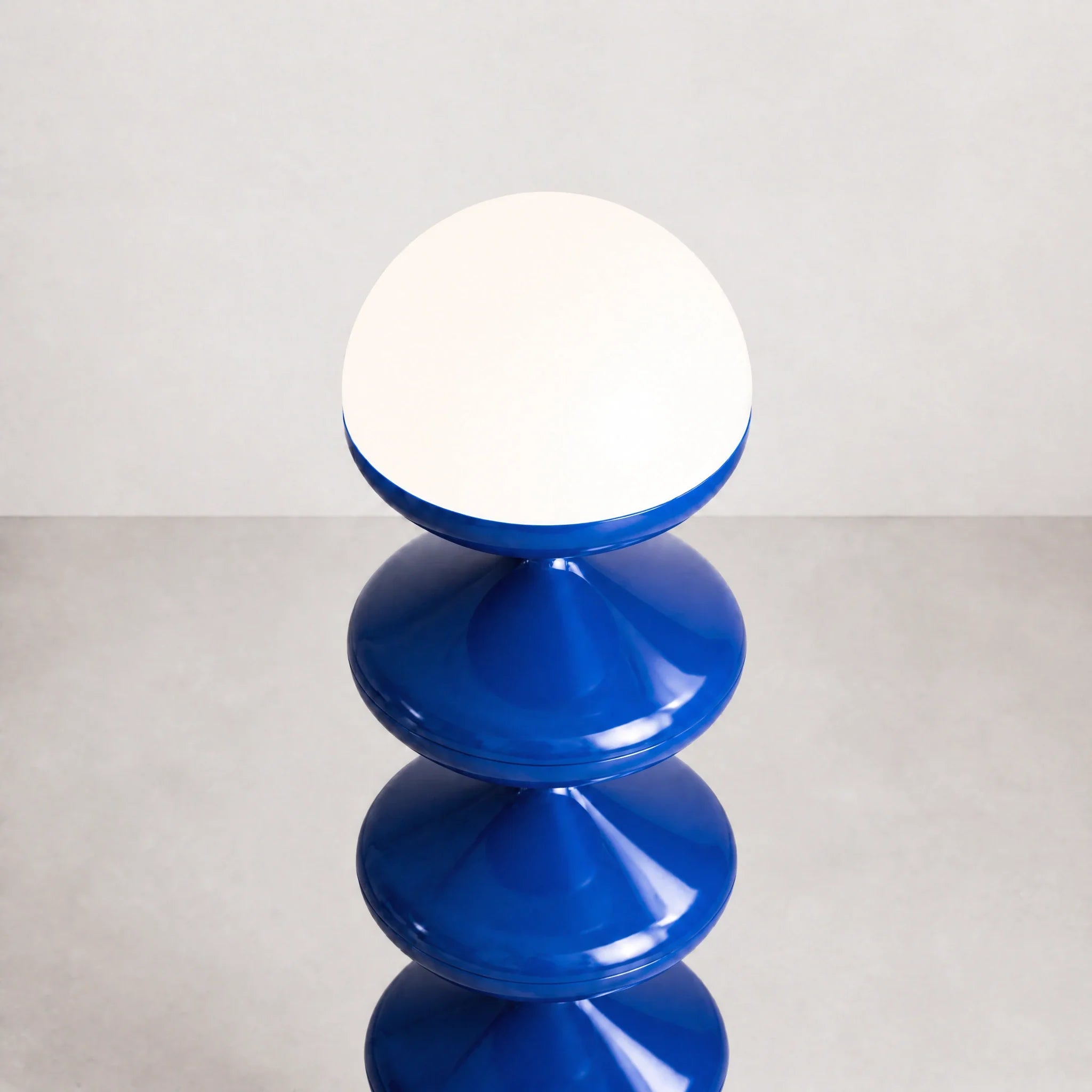 Blue gourd floor lamp with stacked metal discs and frosted dome — view 3