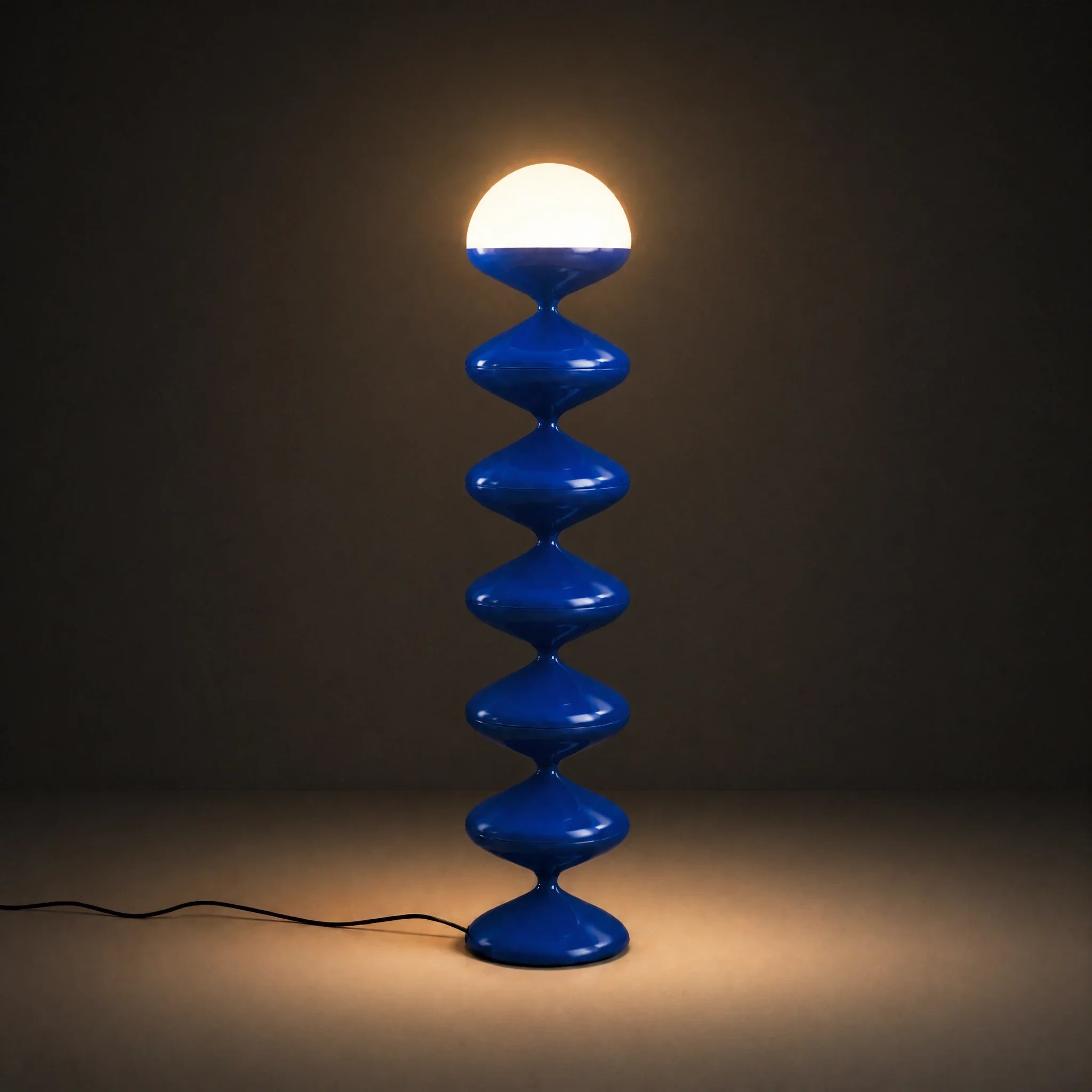 Blue gourd floor lamp with stacked metal discs and frosted dome — view 5