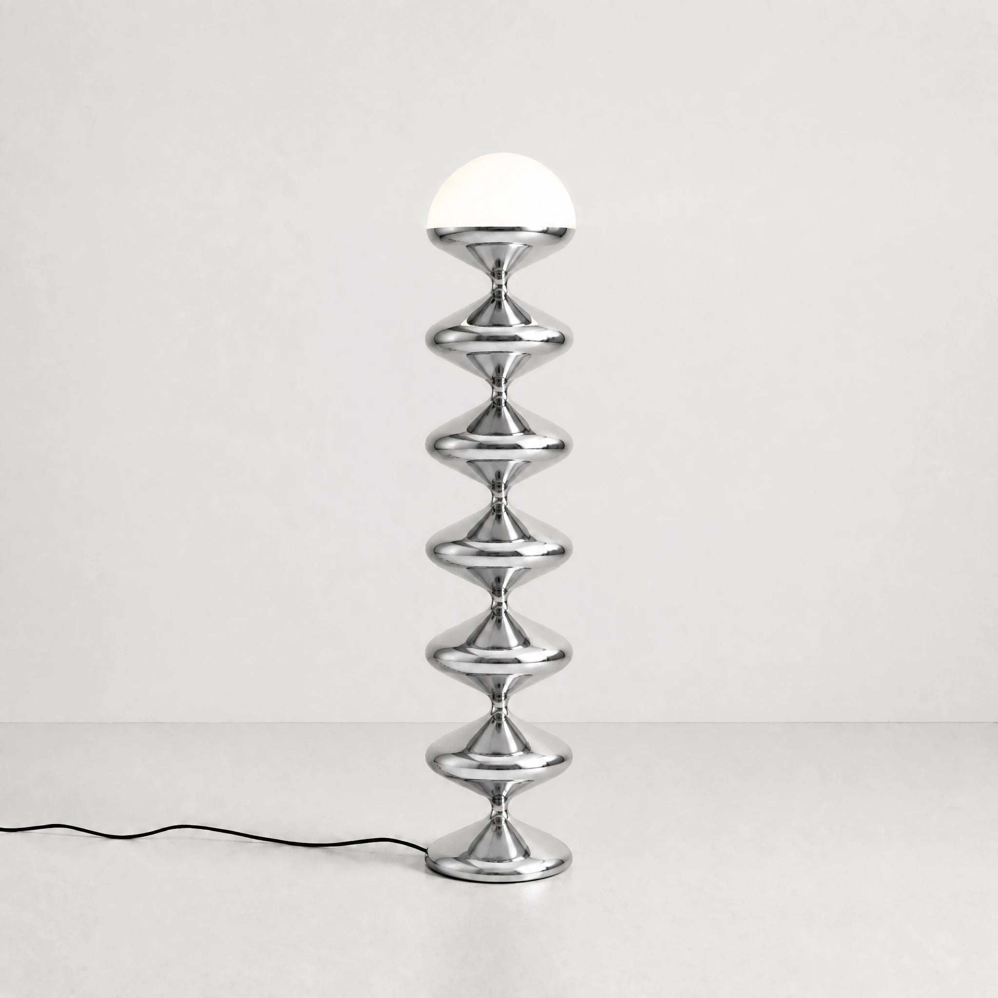 Chrome silver gourd floor lamp with stacked metal discs and frosted dome — view 1