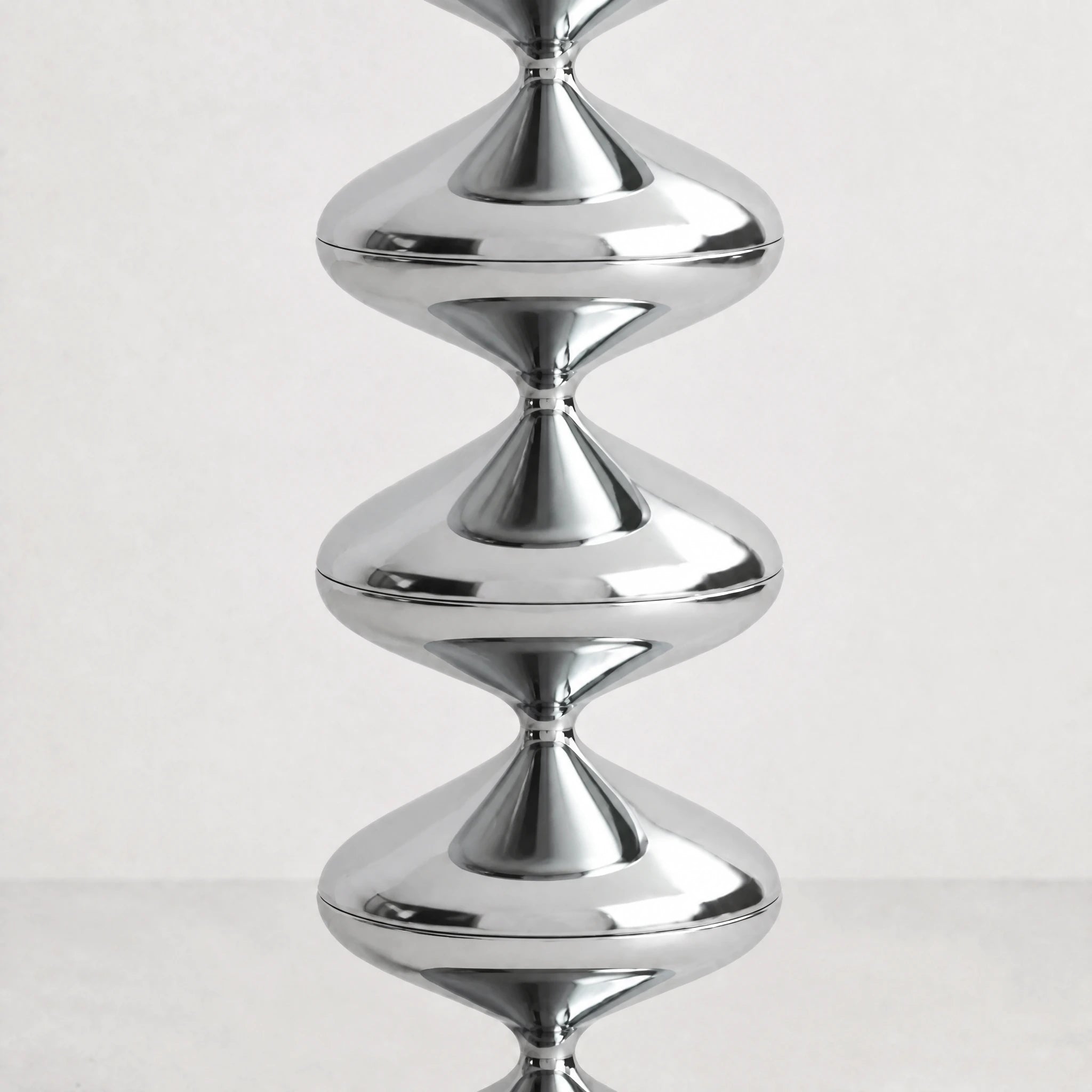 Chrome silver gourd floor lamp with stacked metal discs and frosted dome — view 2