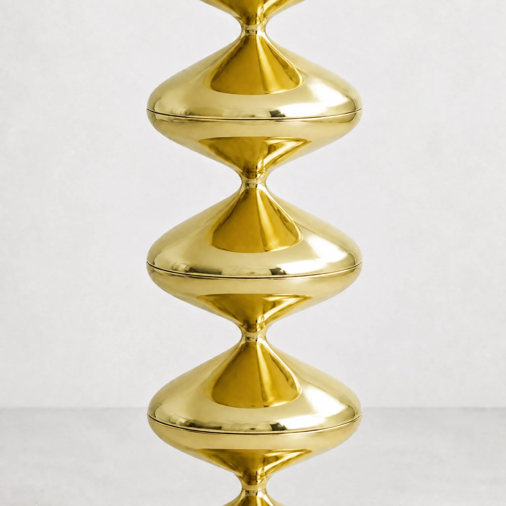 Gold gourd floor lamp with stacked metal discs and frosted dome — view 1