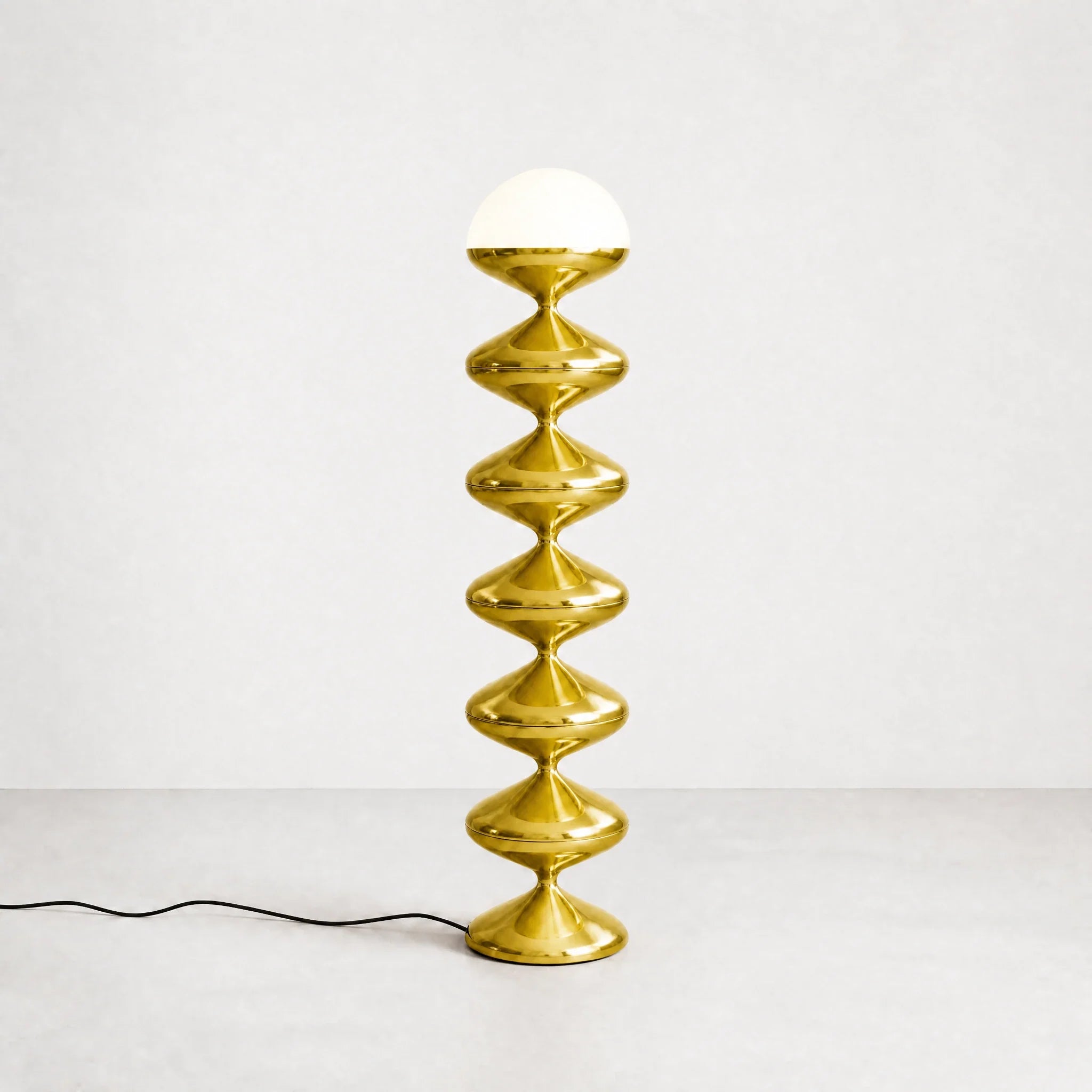 Gold gourd floor lamp with stacked metal discs and frosted dome — view 2