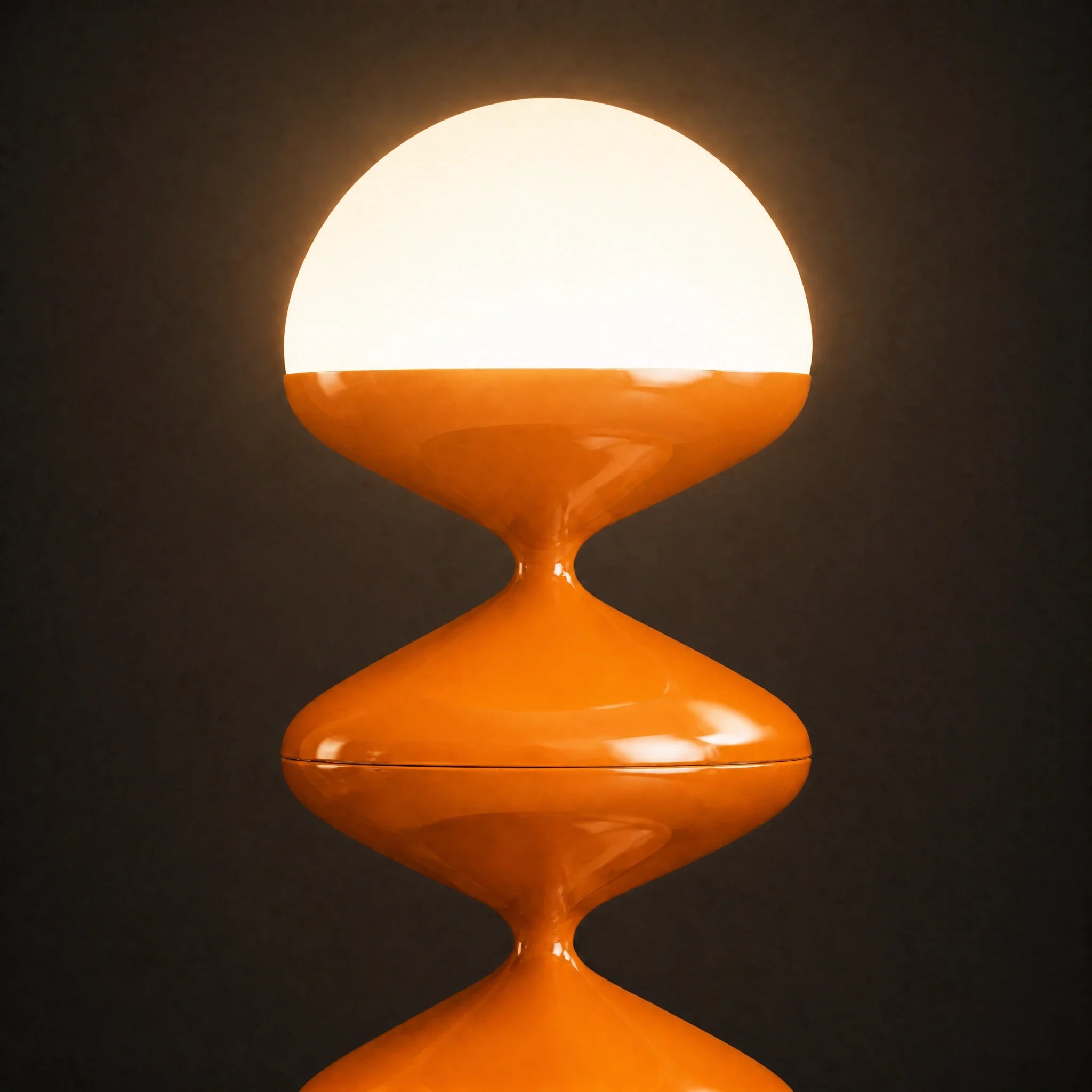 Orange gourd floor lamp with stacked metal discs and frosted dome — view 5