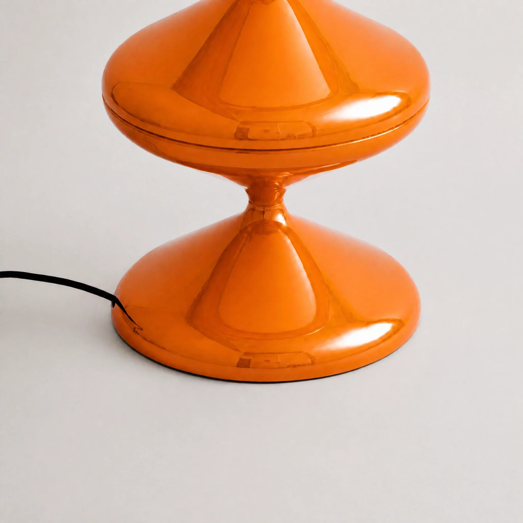 Orange gourd floor lamp with stacked metal discs and frosted dome — view 6