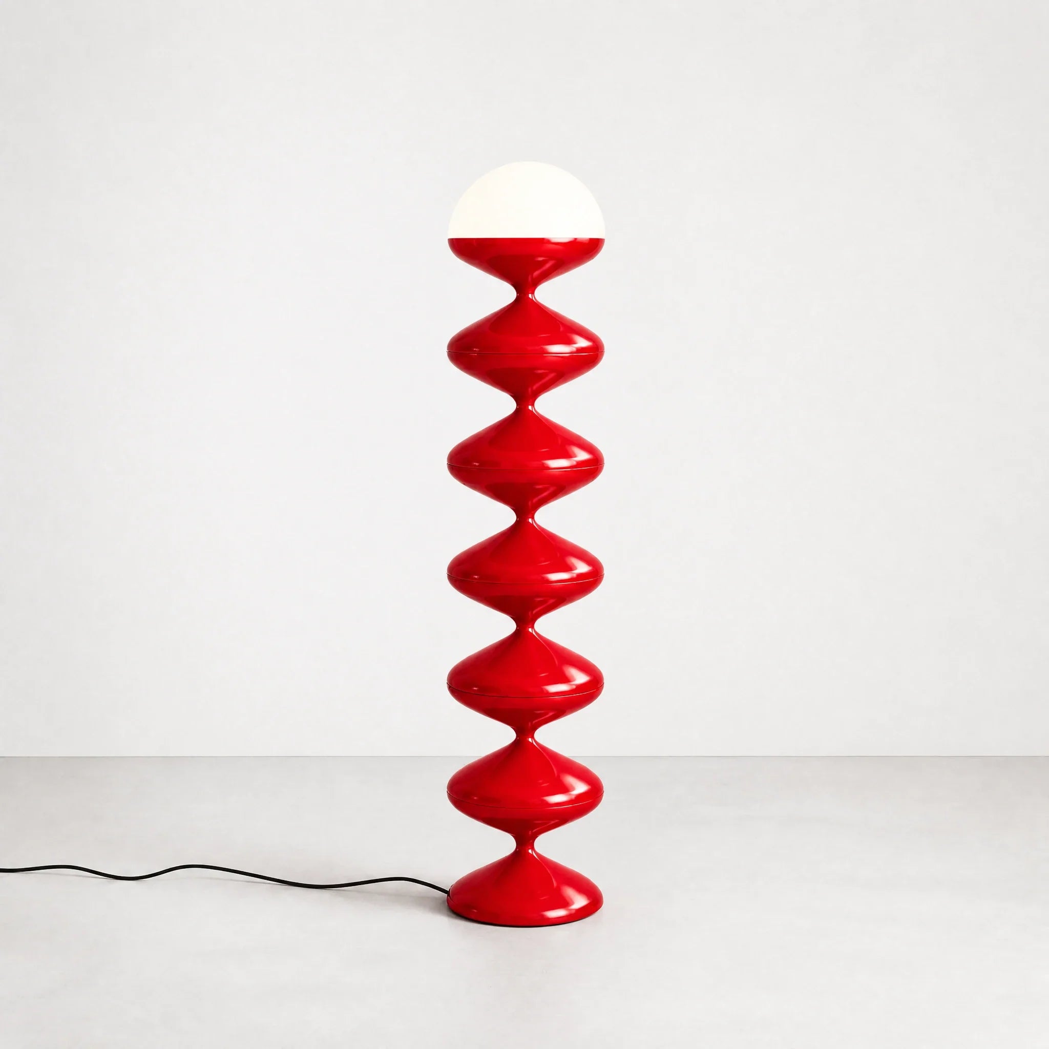 Couture Red gourd floor lamp with stacked metal discs and frosted dome — view 1