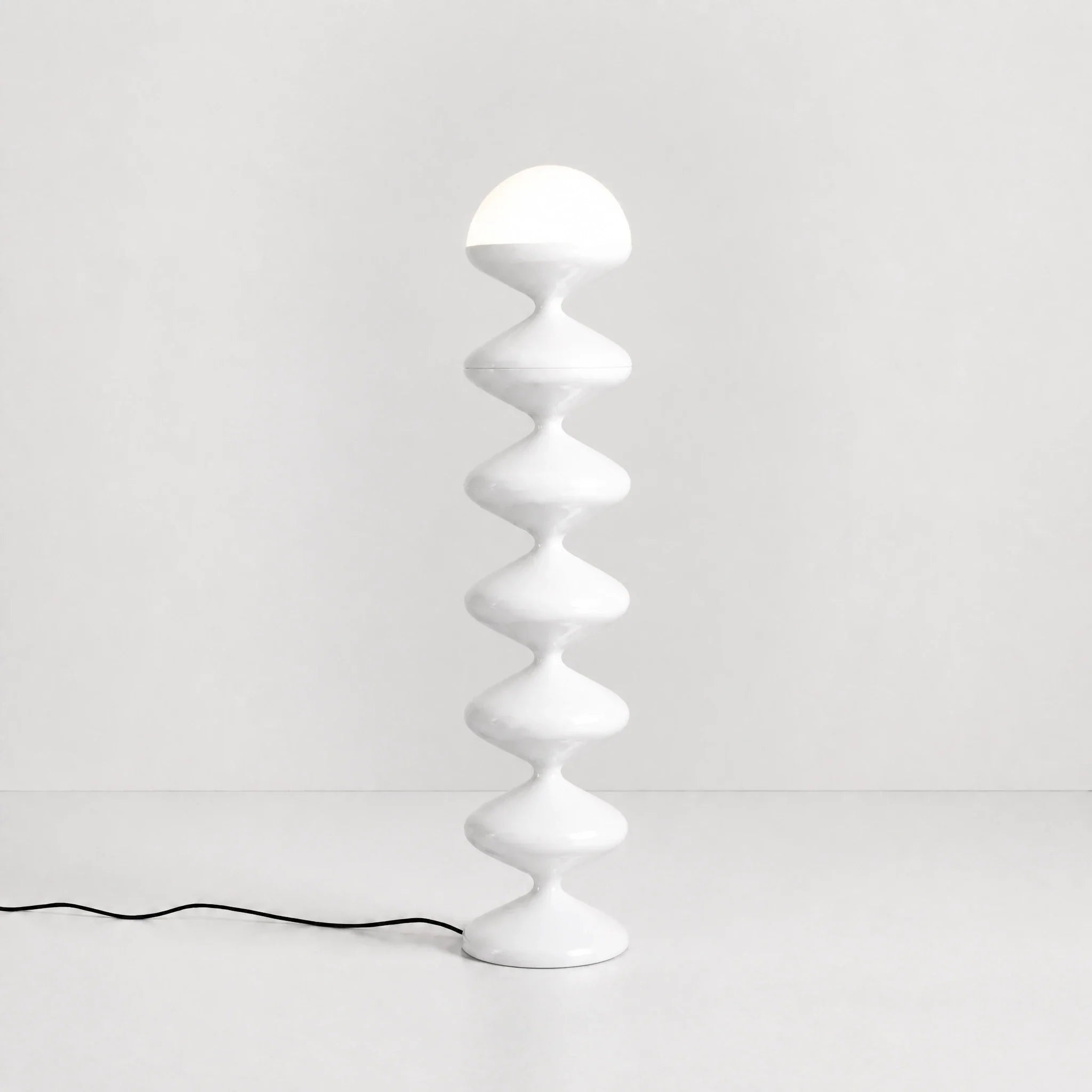 White gourd floor lamp with stacked metal discs and frosted dome — view 1
