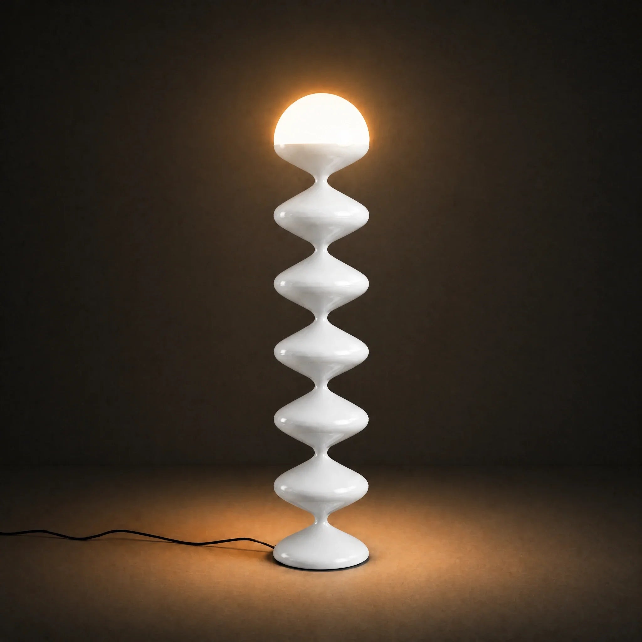 White gourd floor lamp with stacked metal discs and frosted dome — view 3