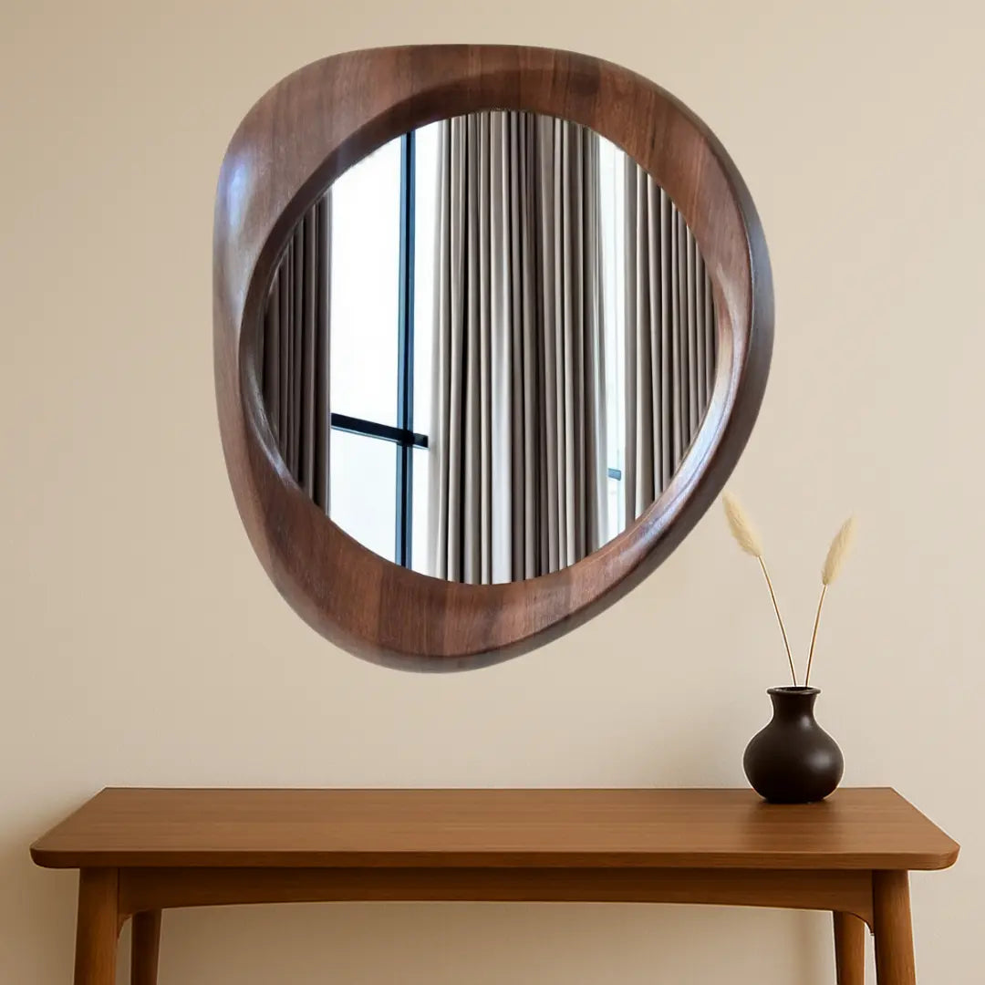 Woodworked Elegance Irregular Round Mirror Mirror Interior Moderna