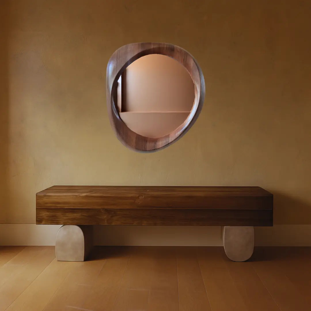 Woodworked Elegance Irregular Round Mirror Mirror Interior Moderna