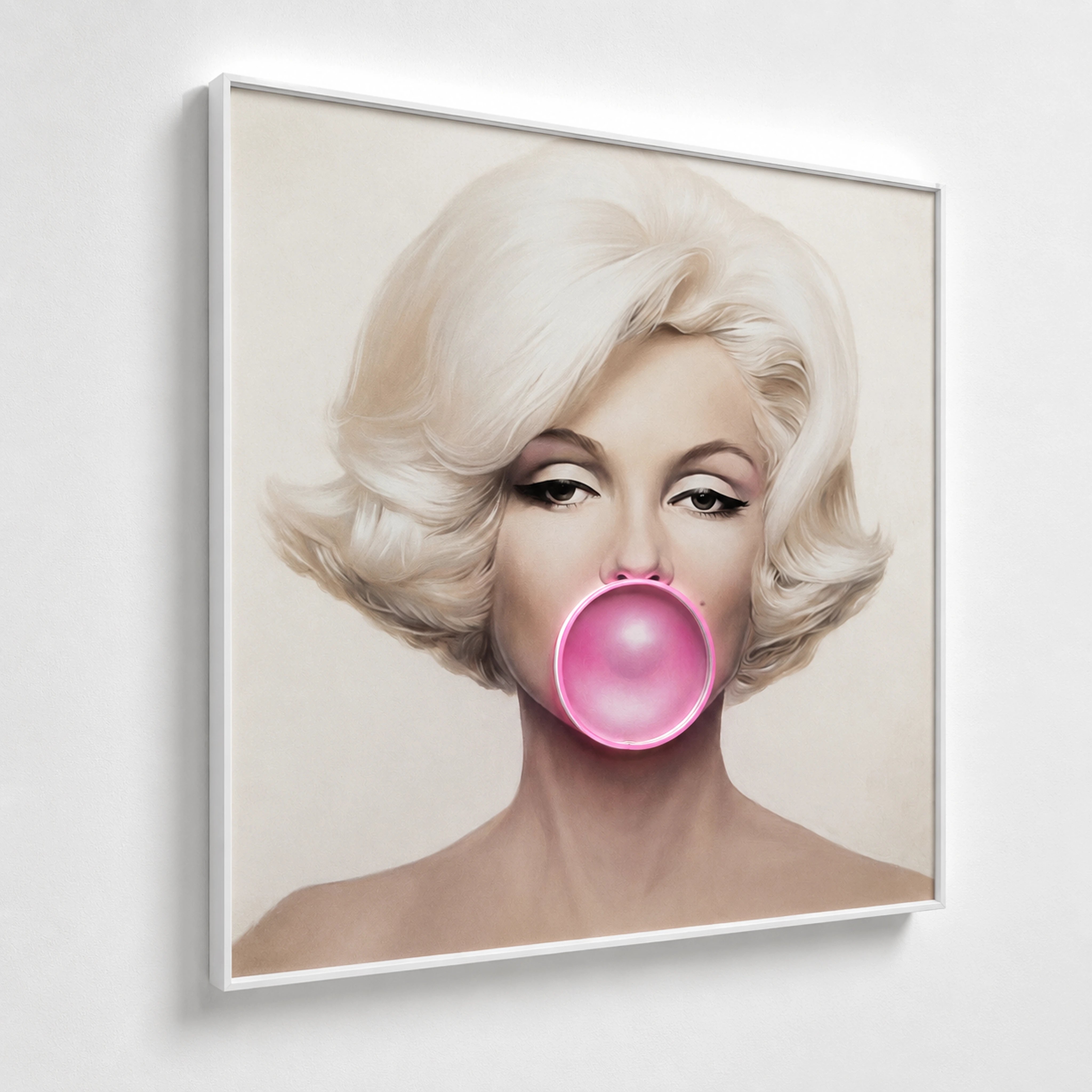 Marilyn Monroe Bubble Gum LED Wall Art – Pink LED Canvas with Bubble Accent Wall Art Interior Moderna