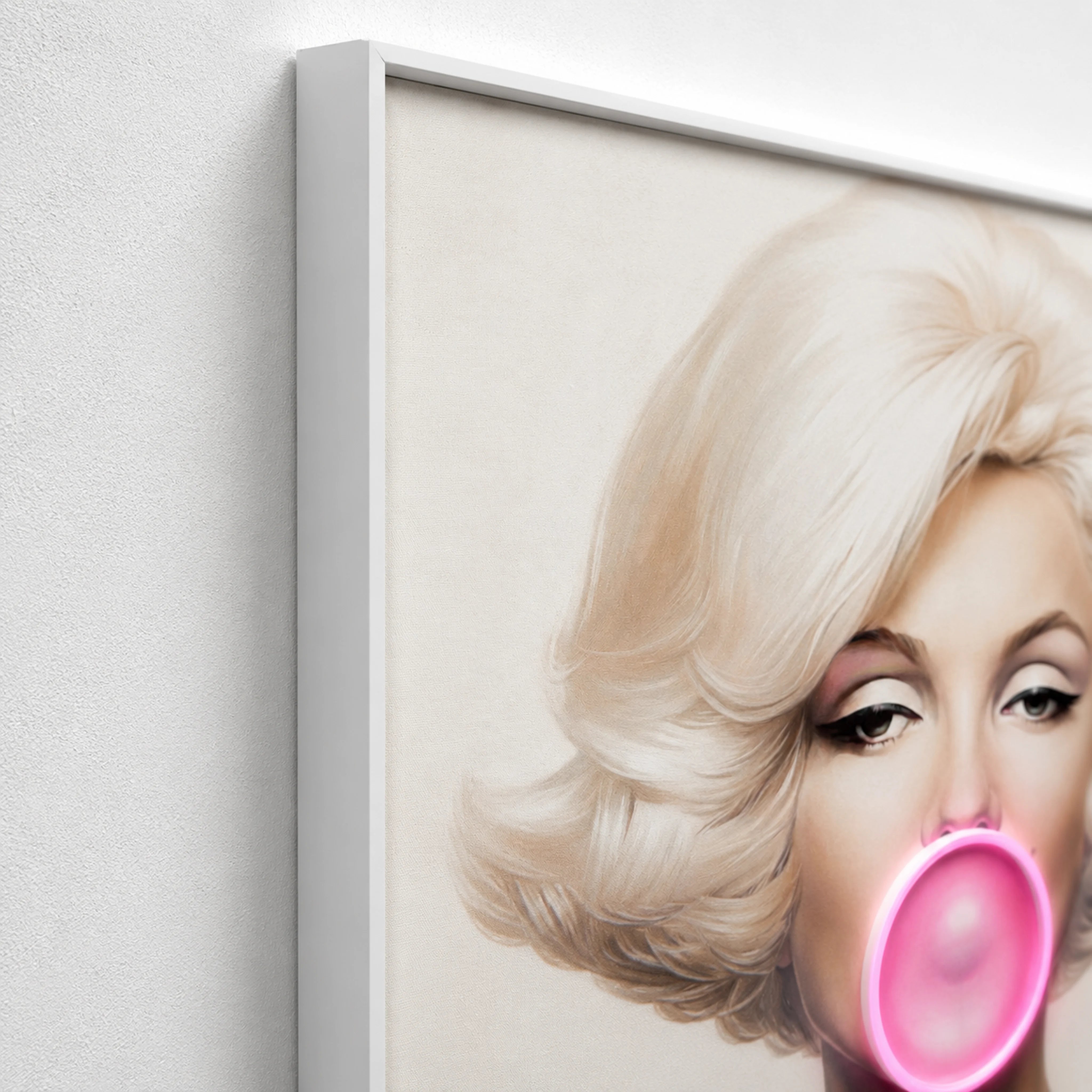 Marilyn Monroe Bubble Gum LED Wall Art – Pink LED Canvas with Bubble Accent Wall Art Interior Moderna