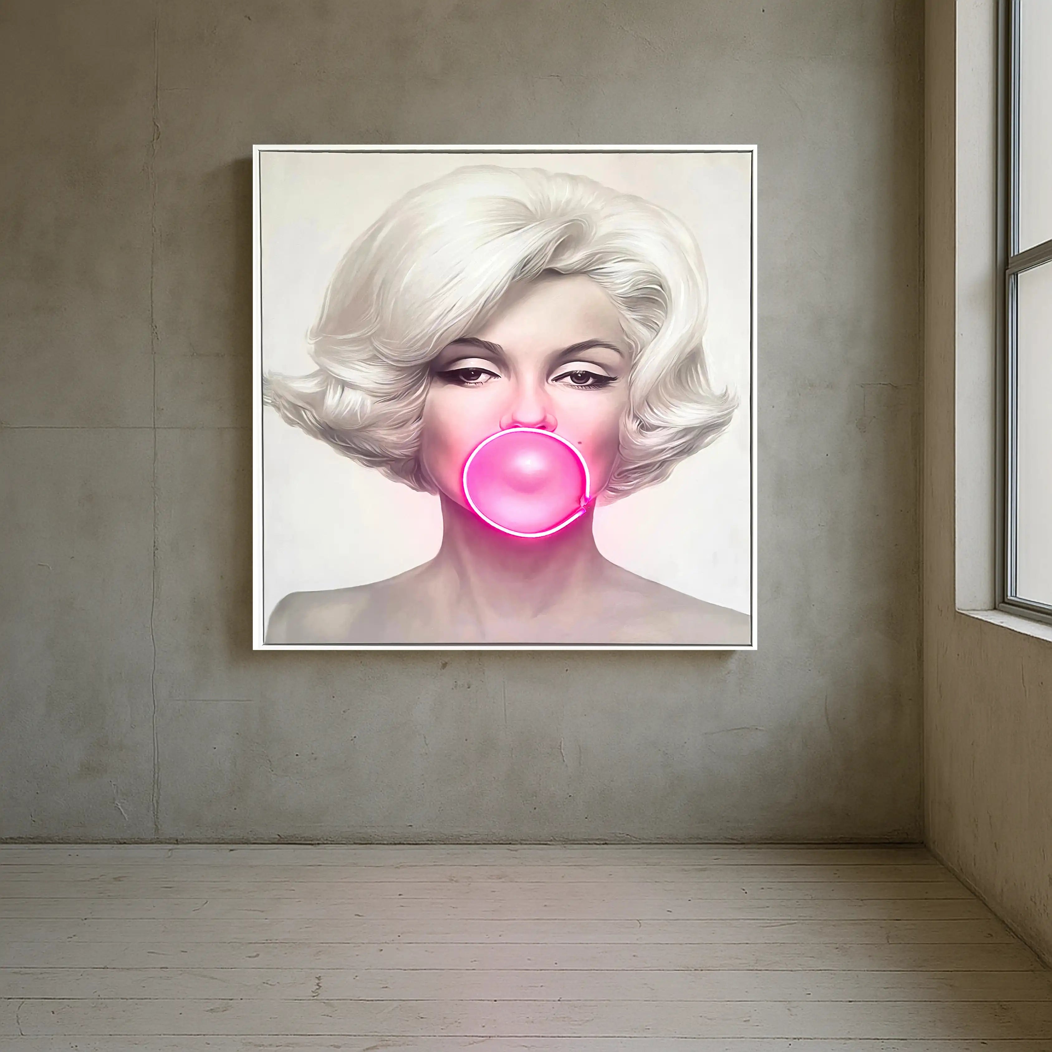 Marilyn Monroe Bubble Gum LED Wall Art – Pink LED Canvas with Bubble Accent Wall Art Interior Moderna