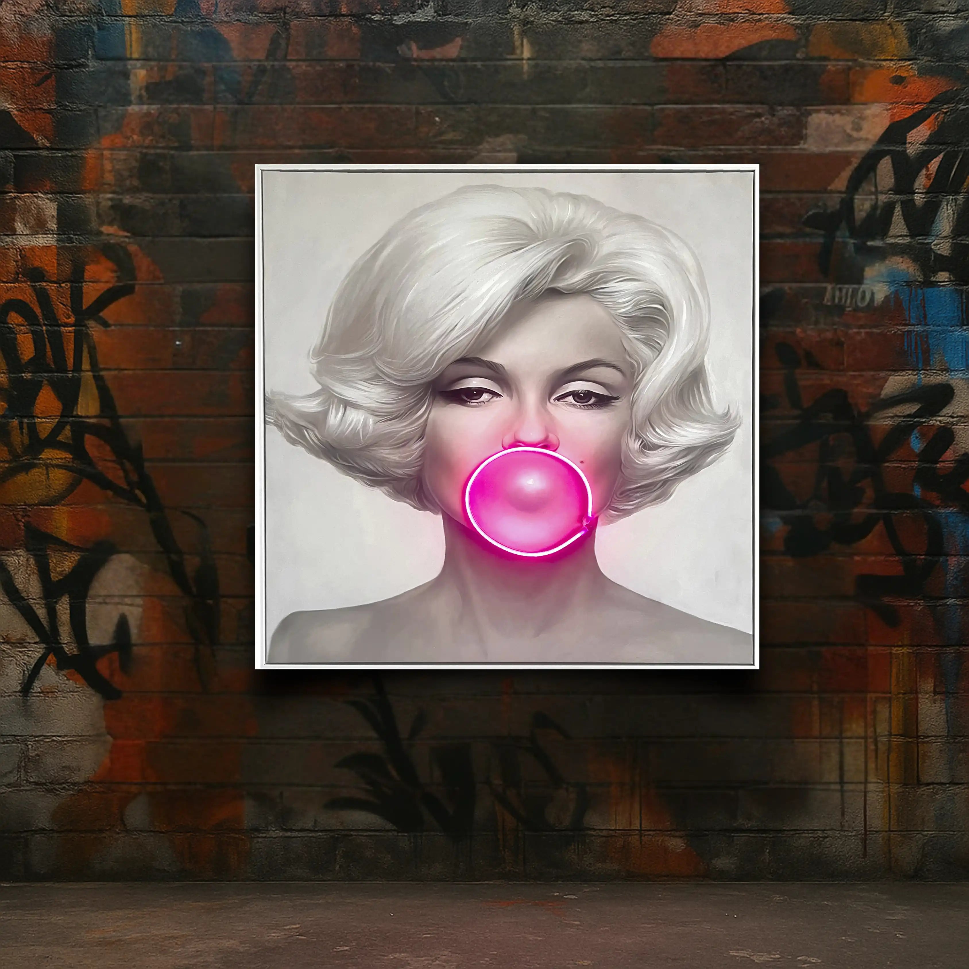 Marilyn Monroe Bubble Gum LED Wall Art – Pink LED Canvas with Bubble Accent Wall Art Interior Moderna
