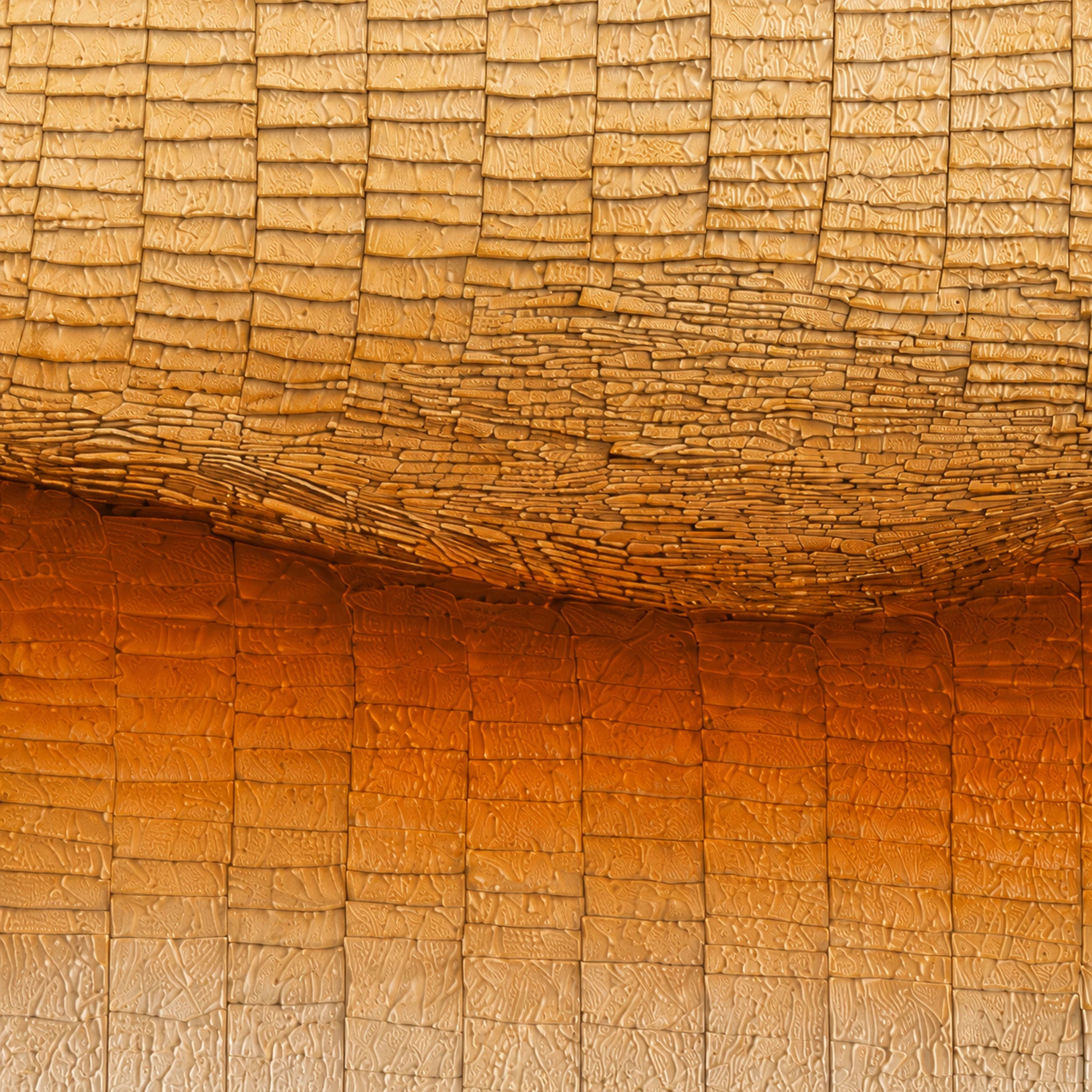 Dune Drift — ivory, amber and burnt-orange layered paper relief wall art in a clear acrylic float frame — view 5