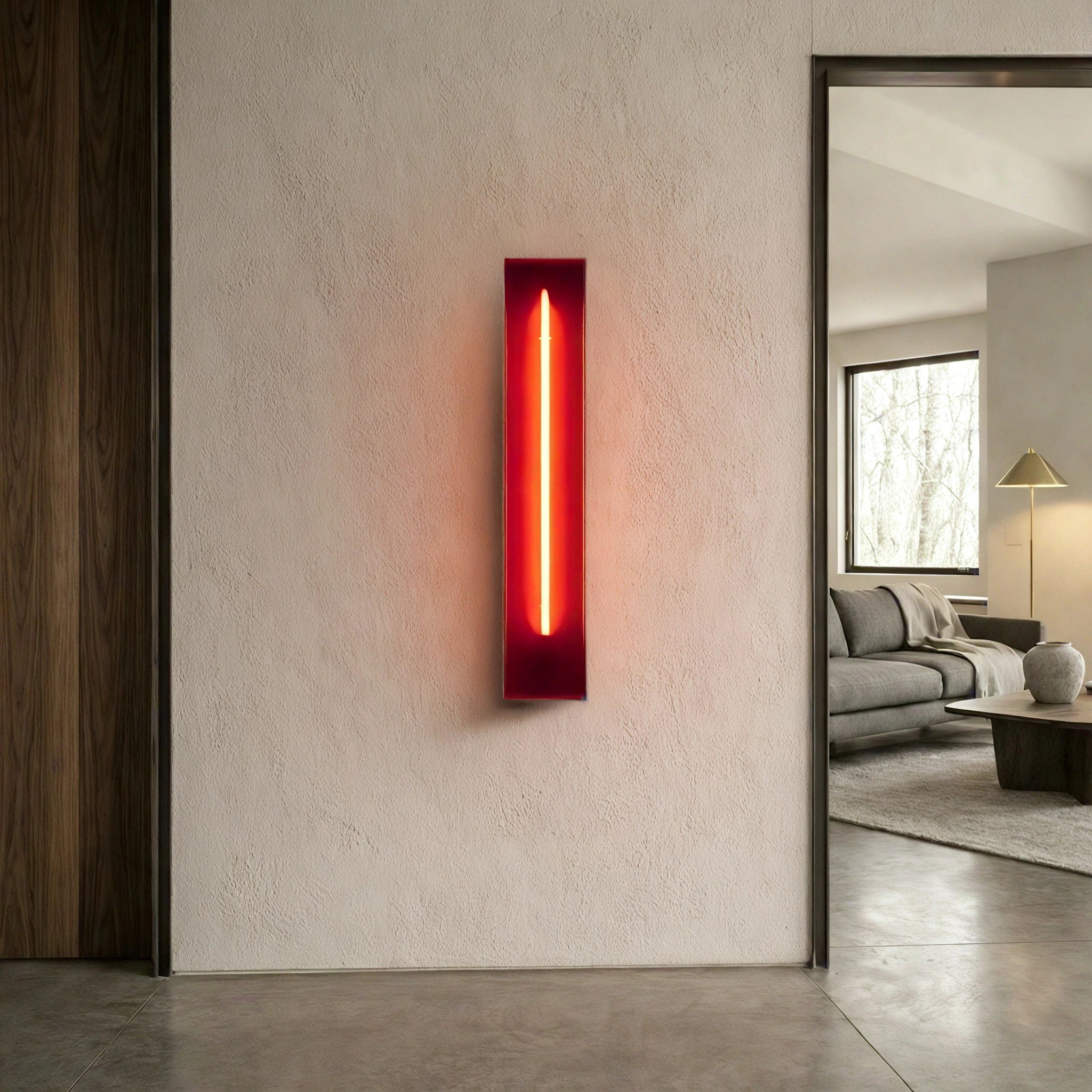 Redwood Radiance Lamp | Tall LED Strip Wooden Lamp Lamp Interior Moderna Red New