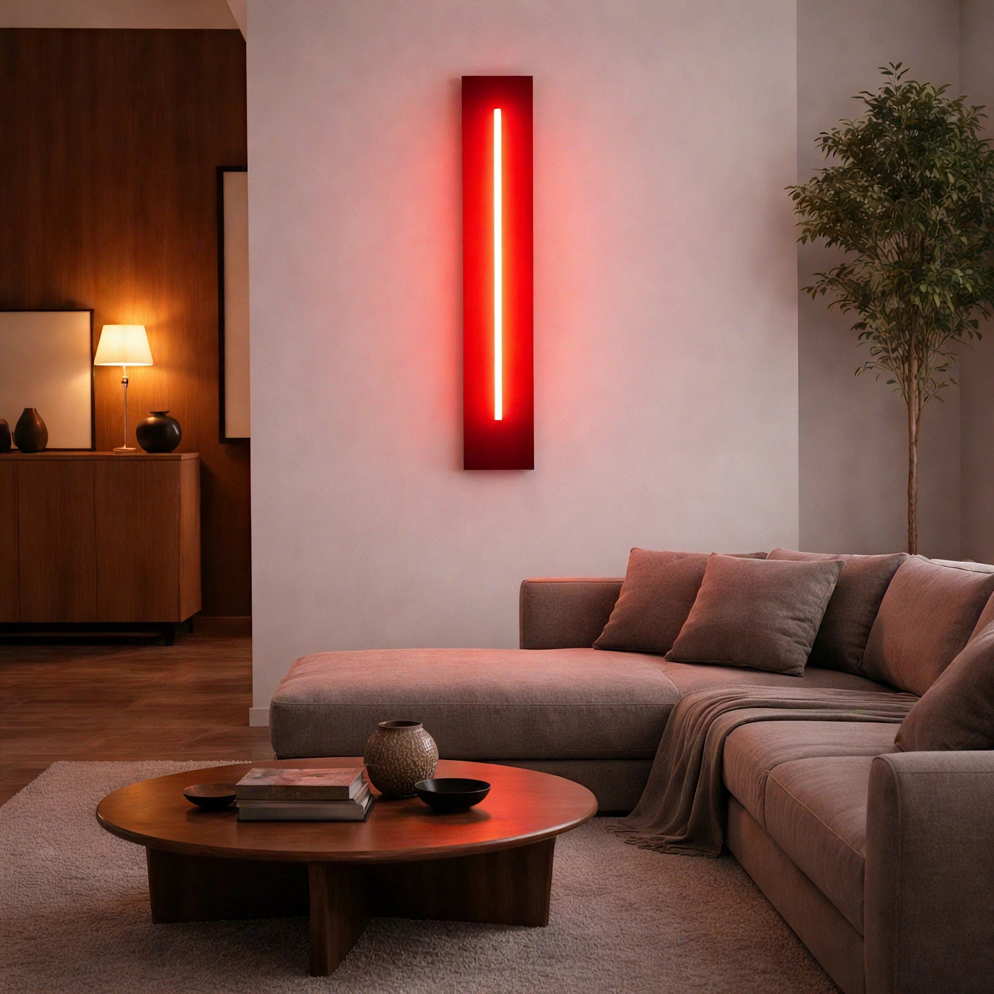 Redwood Radiance Lamp | Tall LED Strip Wooden Lamp Lamp Interior Moderna