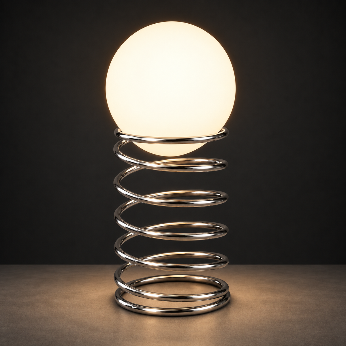 Spiral Spring Table Lamp Lamp Interior Moderna Chrome Silver New