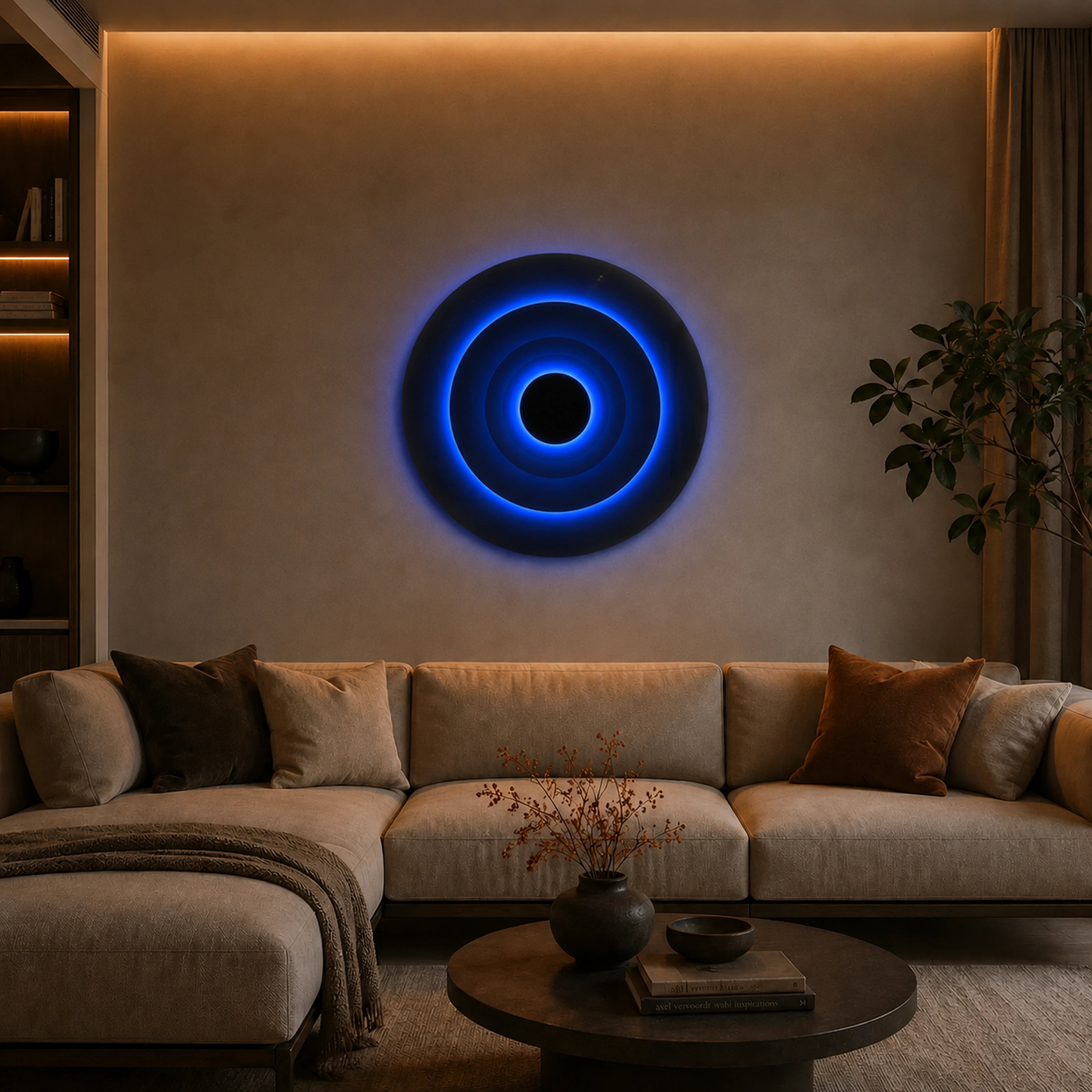 Triple Eclipse Radiance | Azure Halo Wall Art Interior Moderna