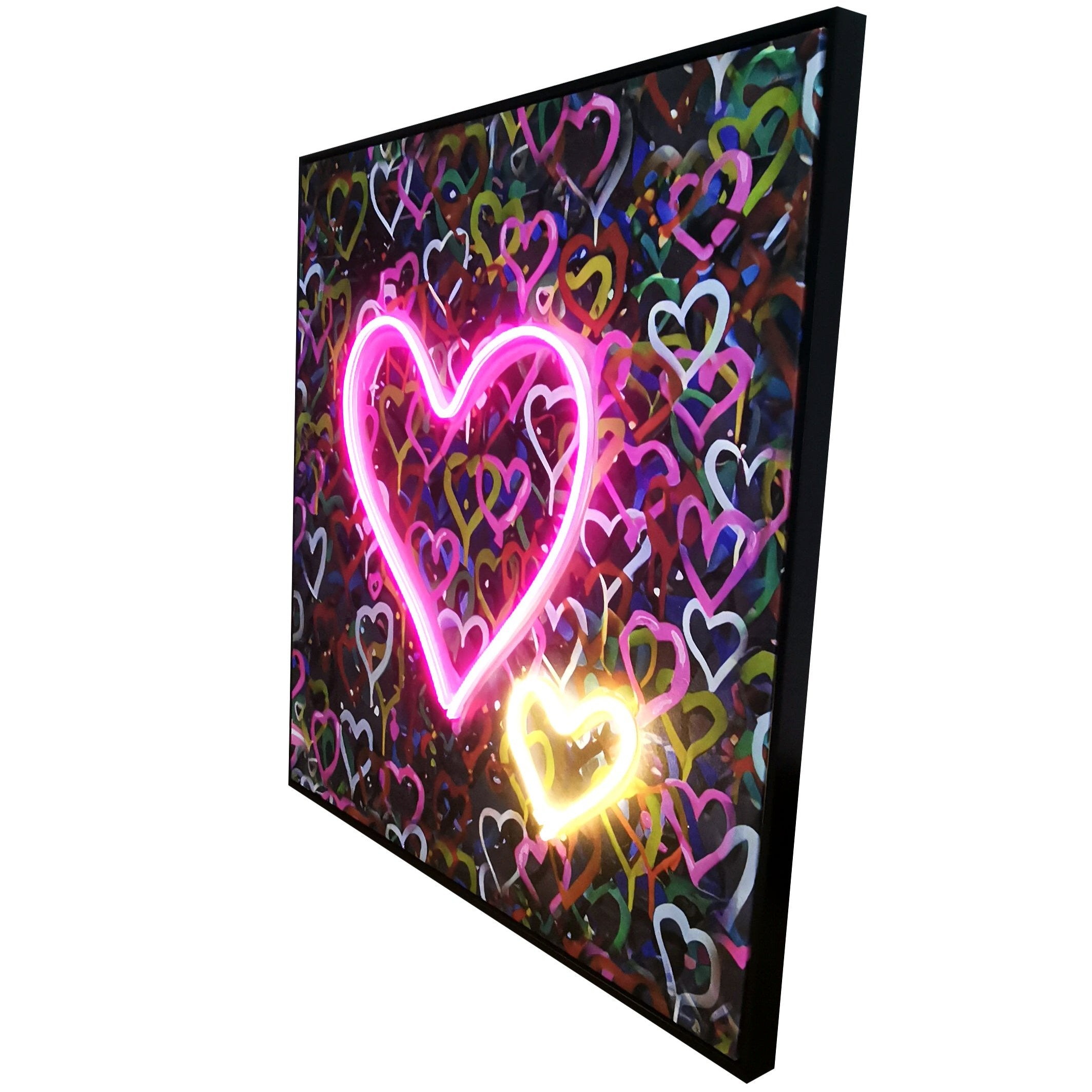 Banksy Hearts Street Art | LED Canvas | Pink Neon Heart Wall Décor Wall Art Interior Moderna