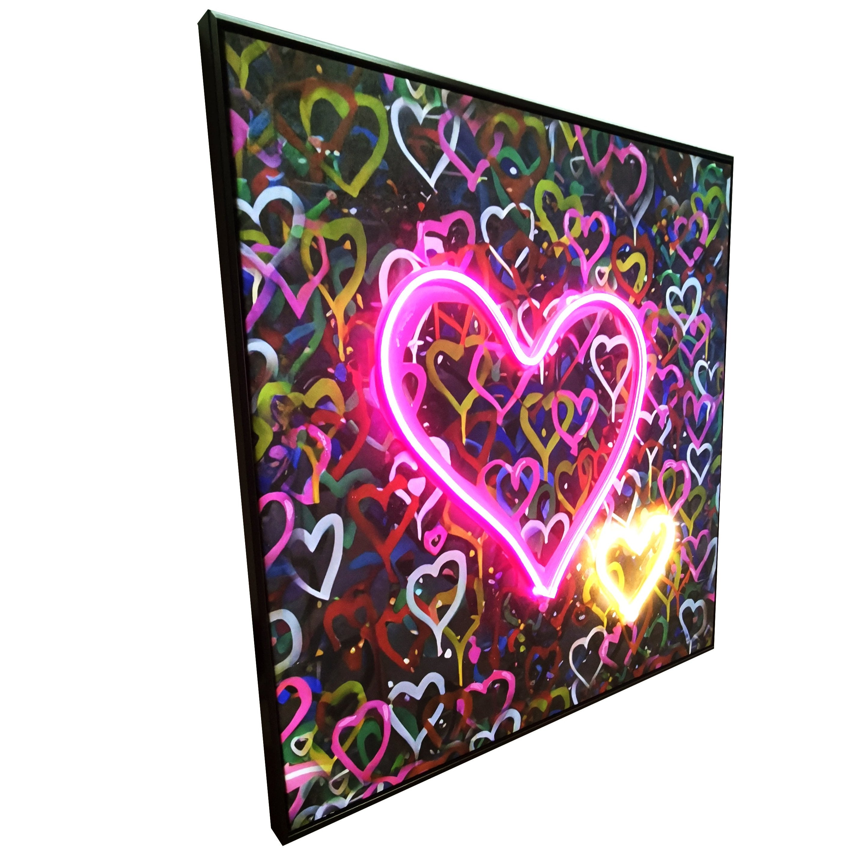 Banksy Hearts Street Art | LED Canvas | Pink Neon Heart Wall Décor Wall Art Interior Moderna