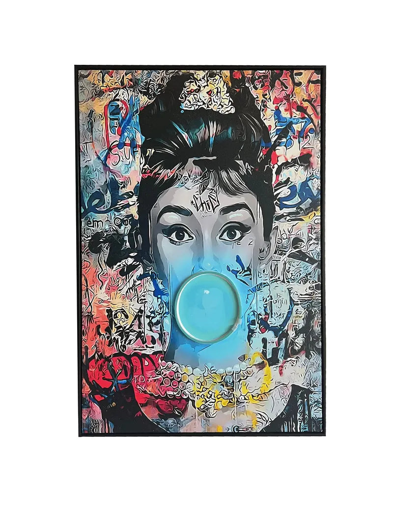 Audrey Hepburn | Pop Art Bubble Gum LED Painting | Modern Street Art Wall Décor Wall Art Interior Moderna