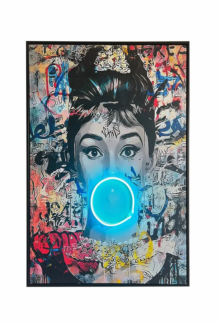 Audrey Hepburn | Pop Art Bubble Gum LED Painting | Modern Street Art Wall Décor Wall Art Interior Moderna