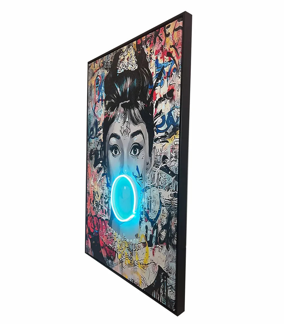 Audrey Hepburn | Pop Art Bubble Gum LED Painting | Modern Street Art Wall Décor Wall Art Interior Moderna