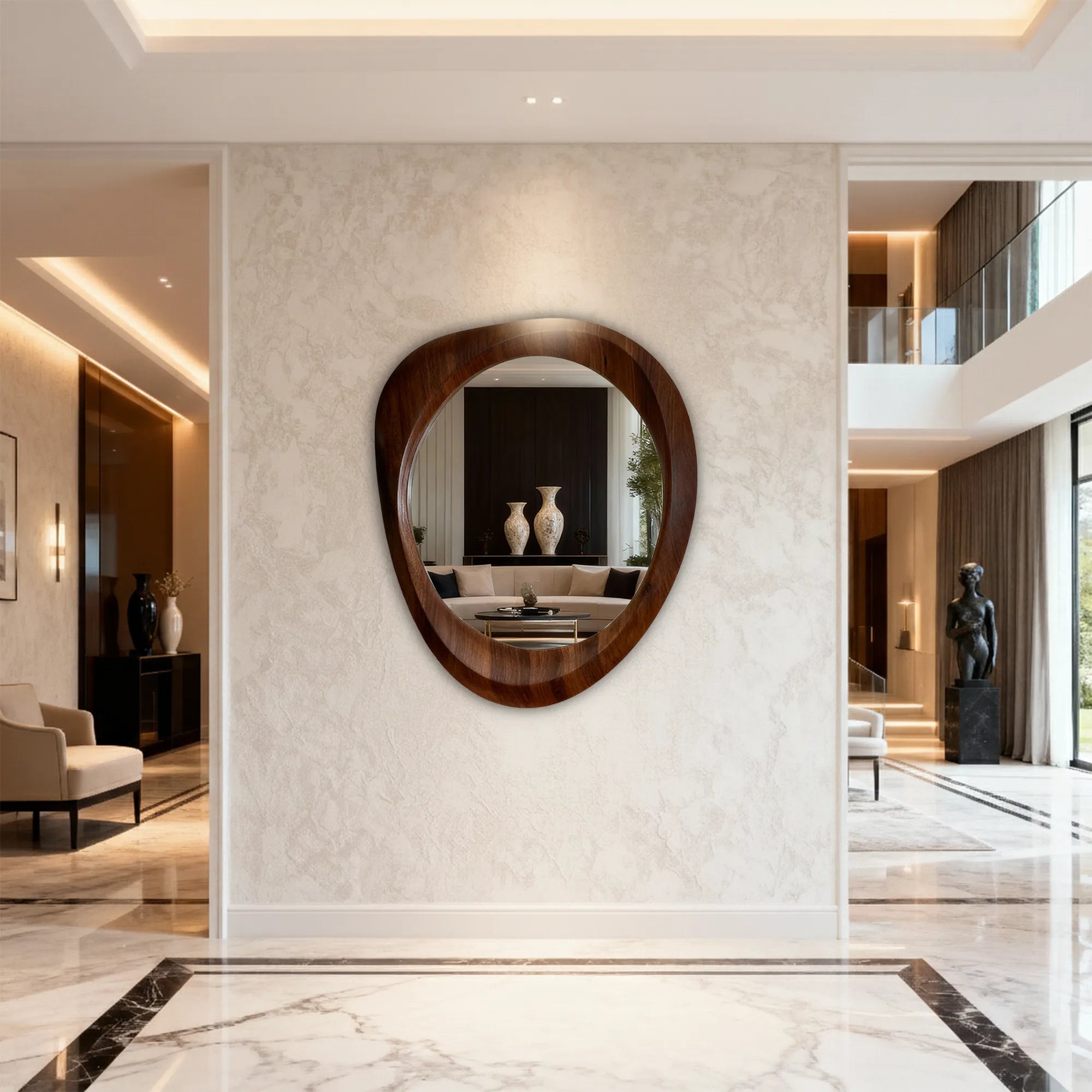 Woodworked Elegance Irregular Round Mirror Mirror Interior Moderna