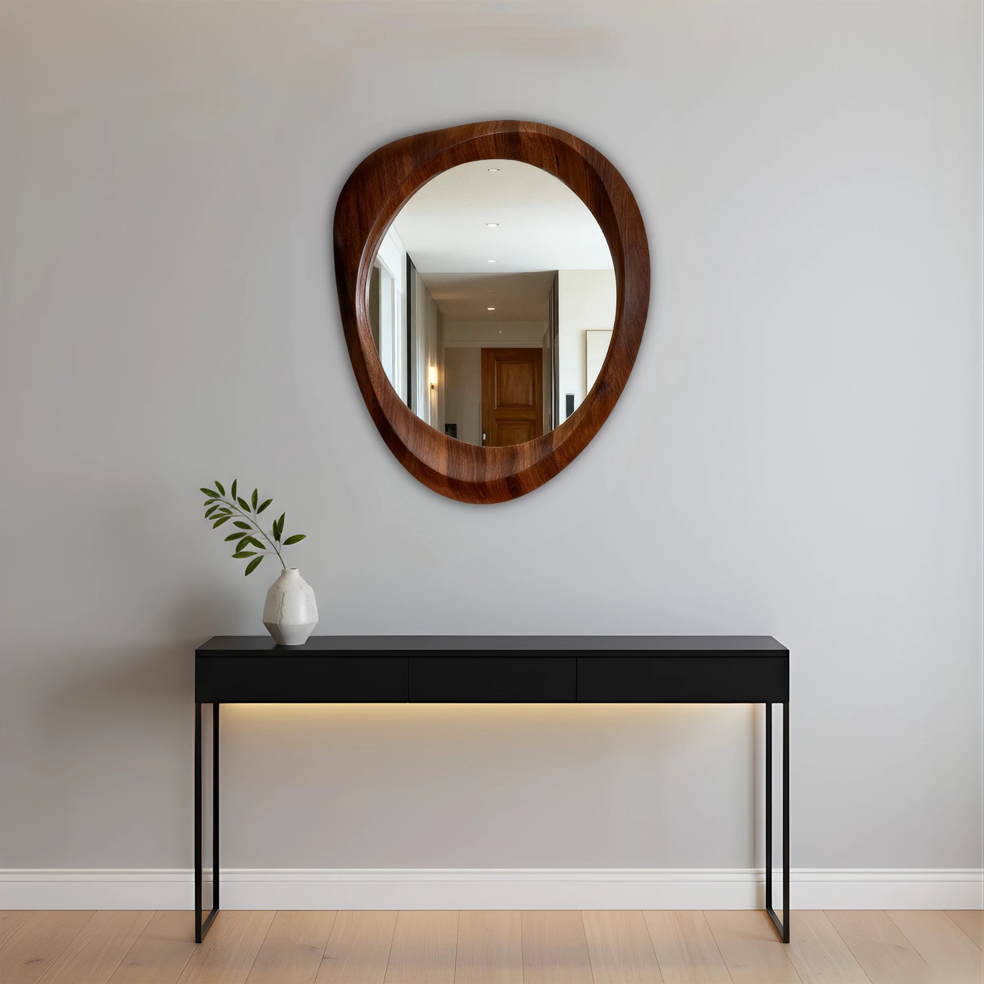 Woodworked Elegance Irregular Round Mirror Mirror Interior Moderna