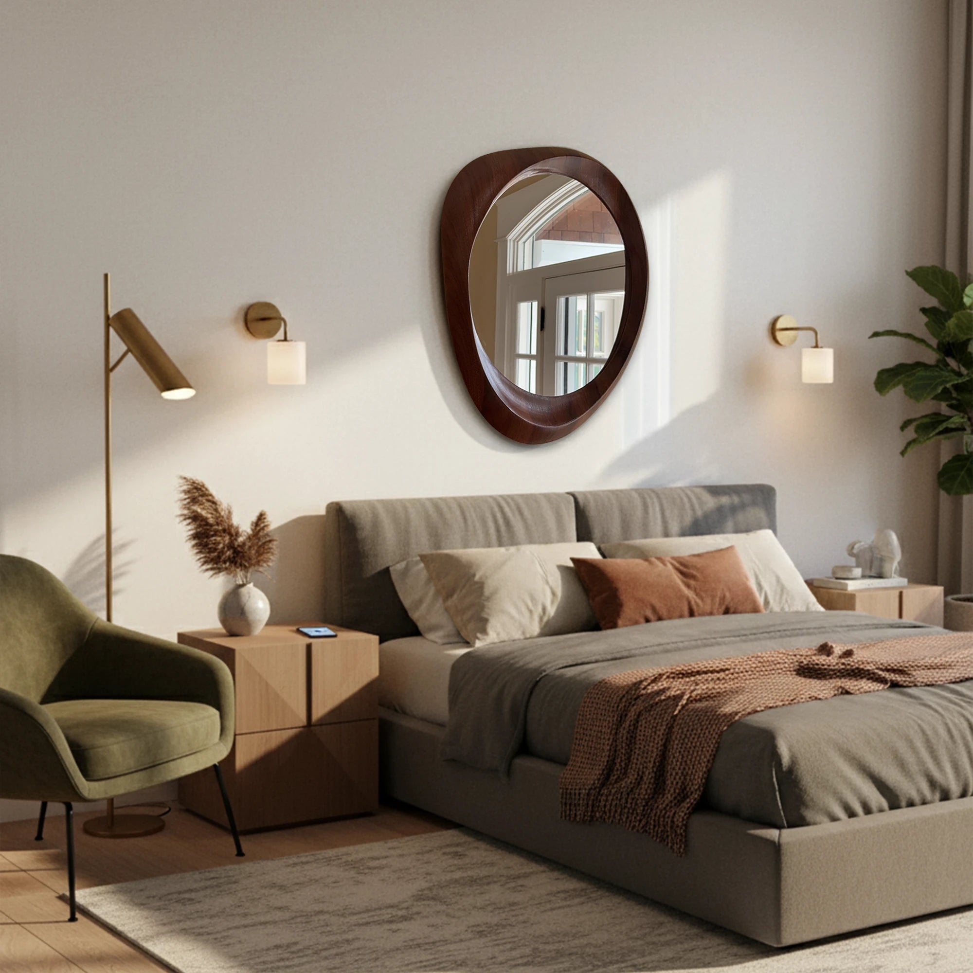 Woodworked Elegance Irregular Round Mirror Mirror Interior Moderna