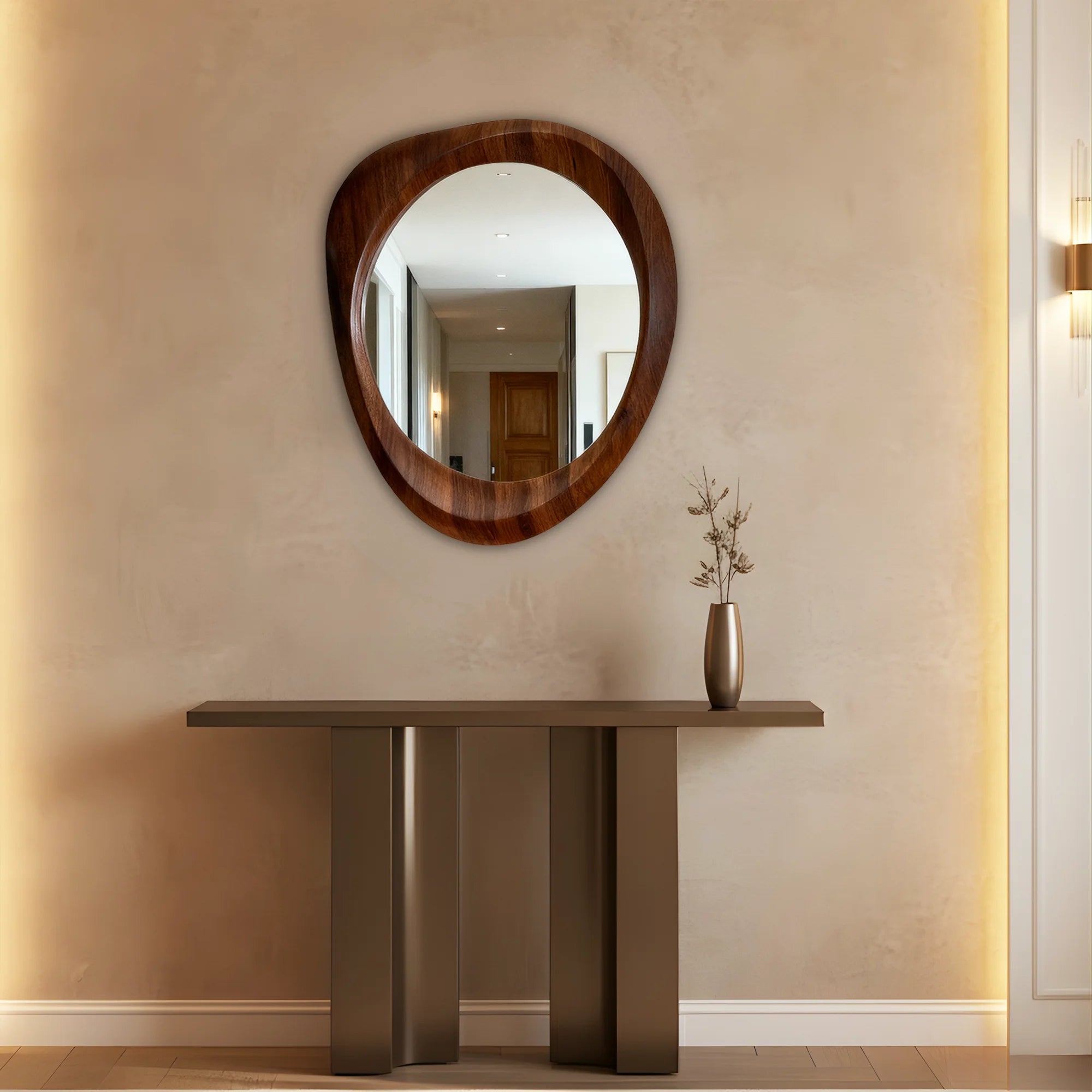 Woodworked Elegance Irregular Round Mirror Mirror Interior Moderna