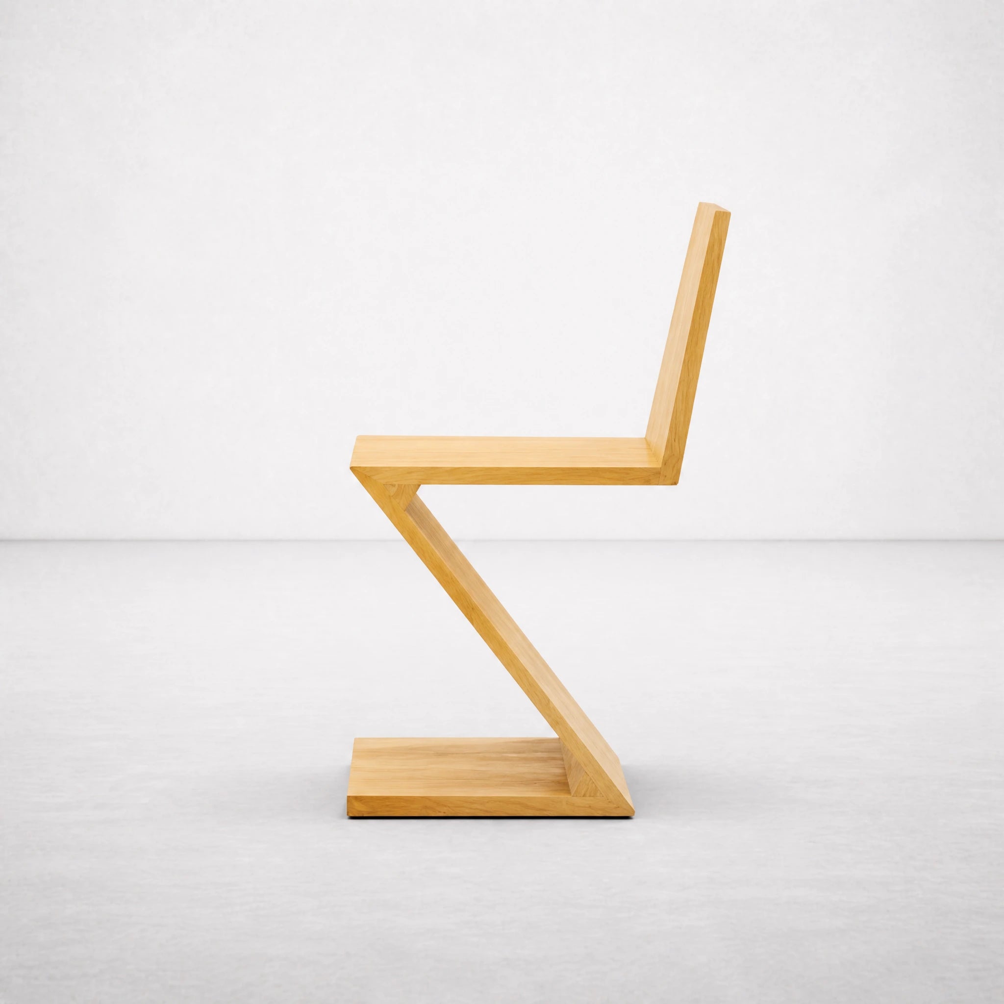 Natural Wood Zig Zag Chair rear angle showing folded plane silhouette