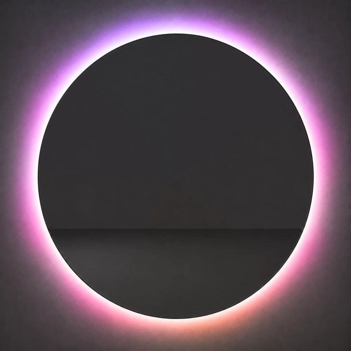 Aurora Eclipse Mirror, round LED backlit wall mirror with an iridescent halo